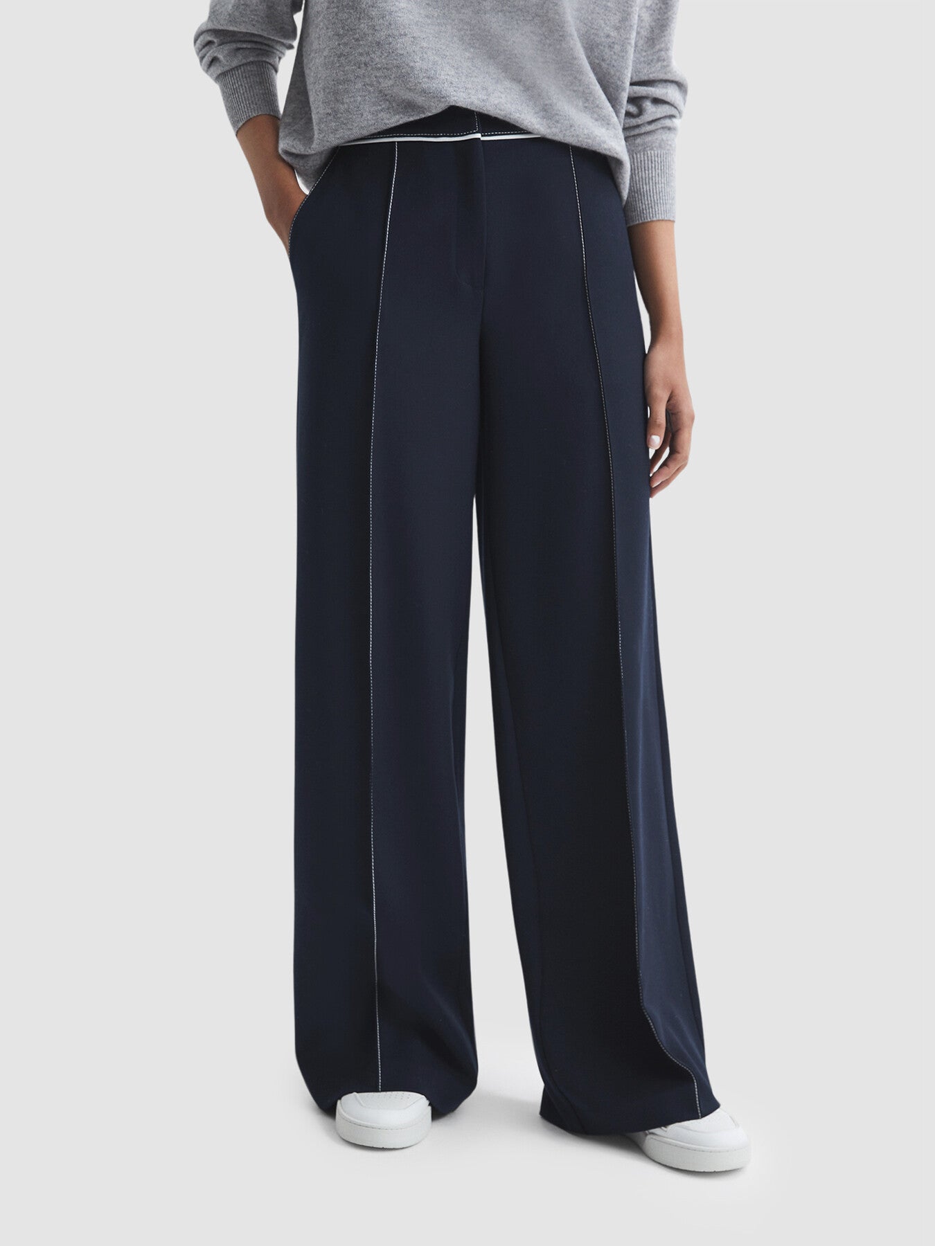 Oriel Contrast Stitch Wide Leg Trousers