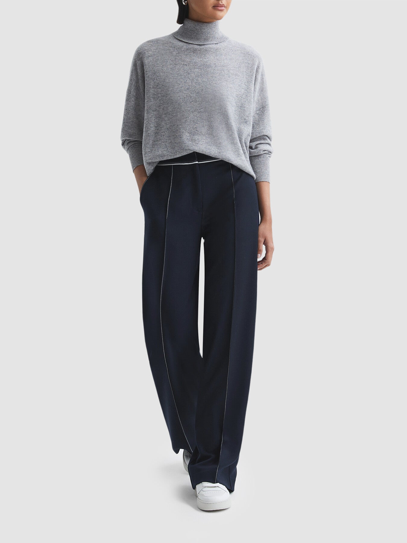 Oriel Contrast Stitch Wide Leg Trousers