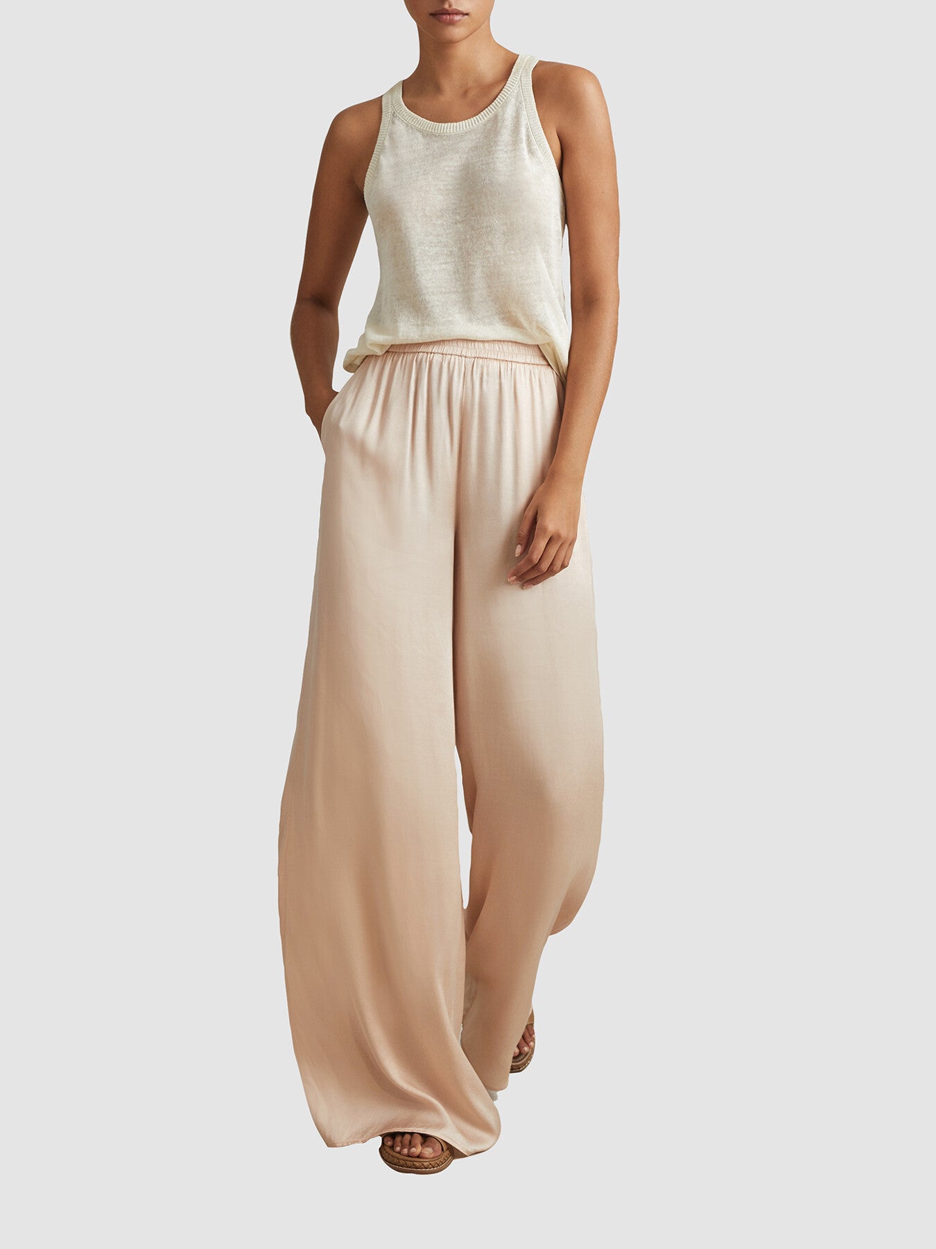 Yara Satin Elasticated Waist Wide Leg Trousers