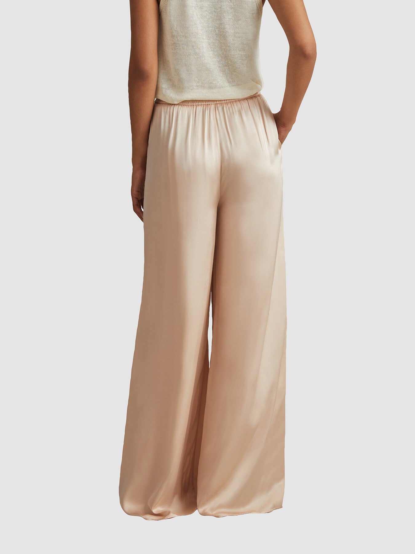 Yara Satin Elasticated Waist Wide Leg Trousers