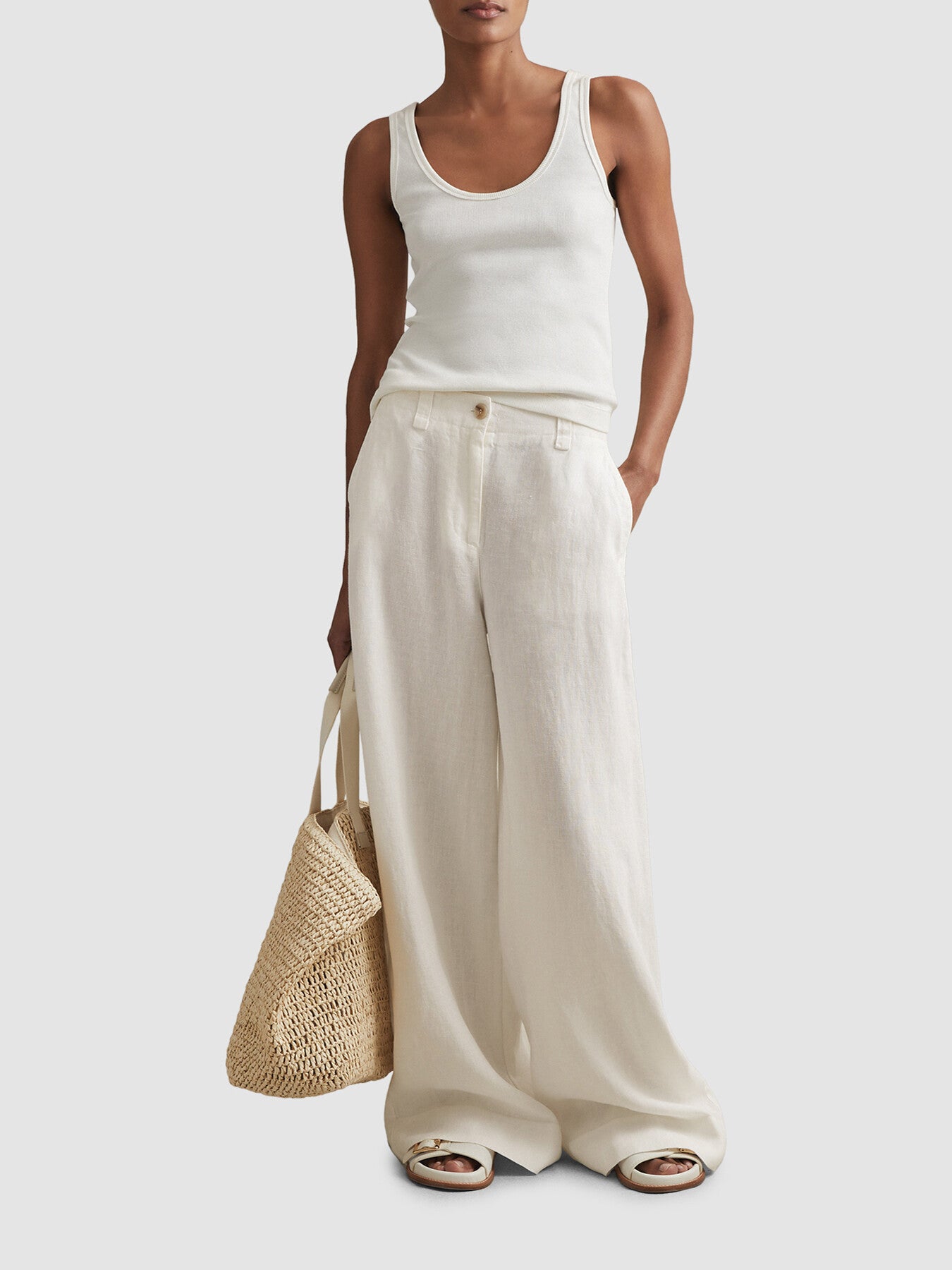 Demi Linen Wide Leg Garment Dyed Trousers