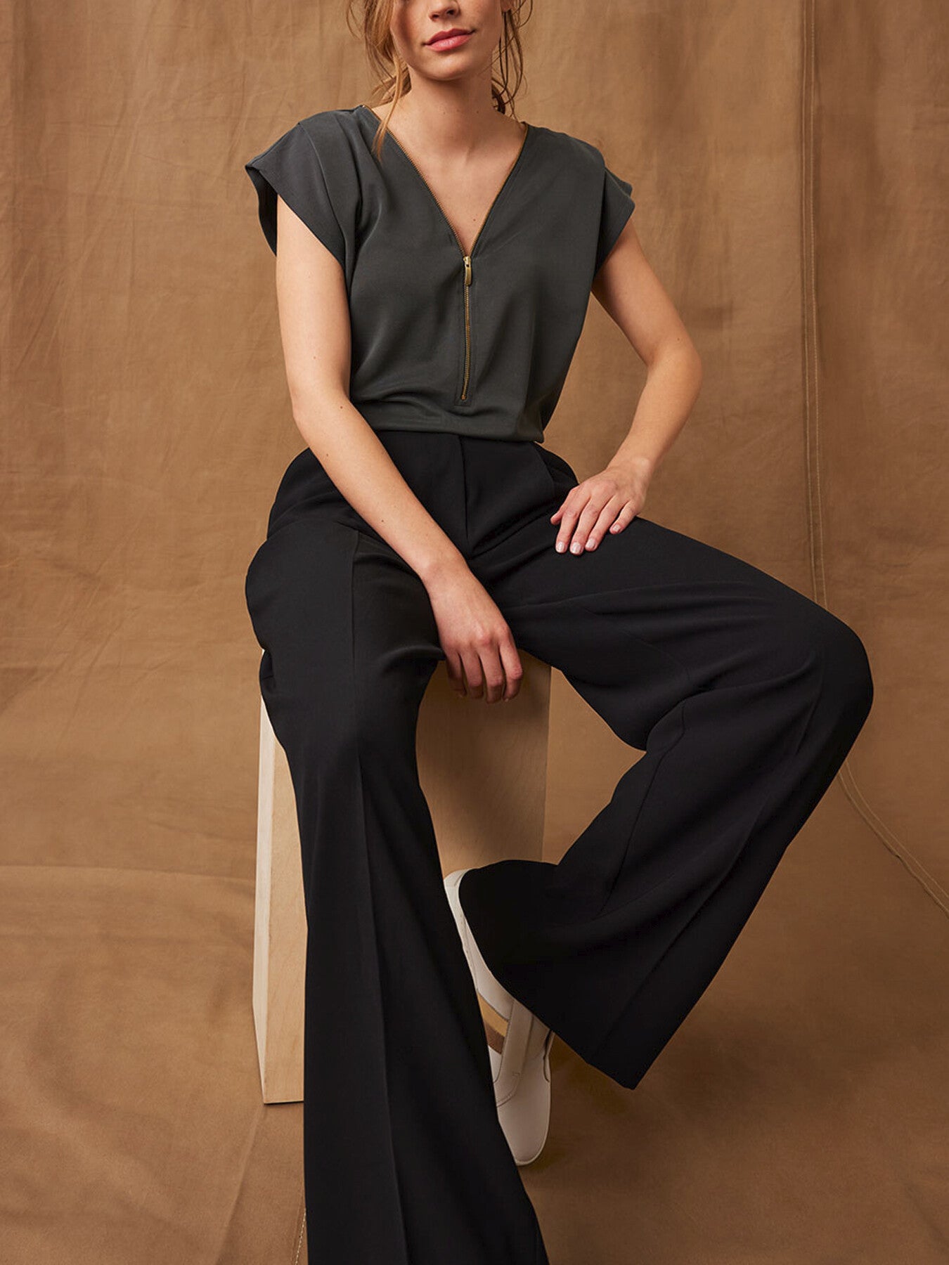 Khaki Zipped T-Shirt