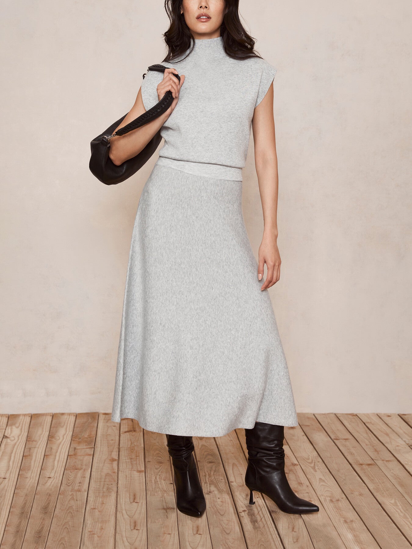 Grey Wool Blend Midi Dress
