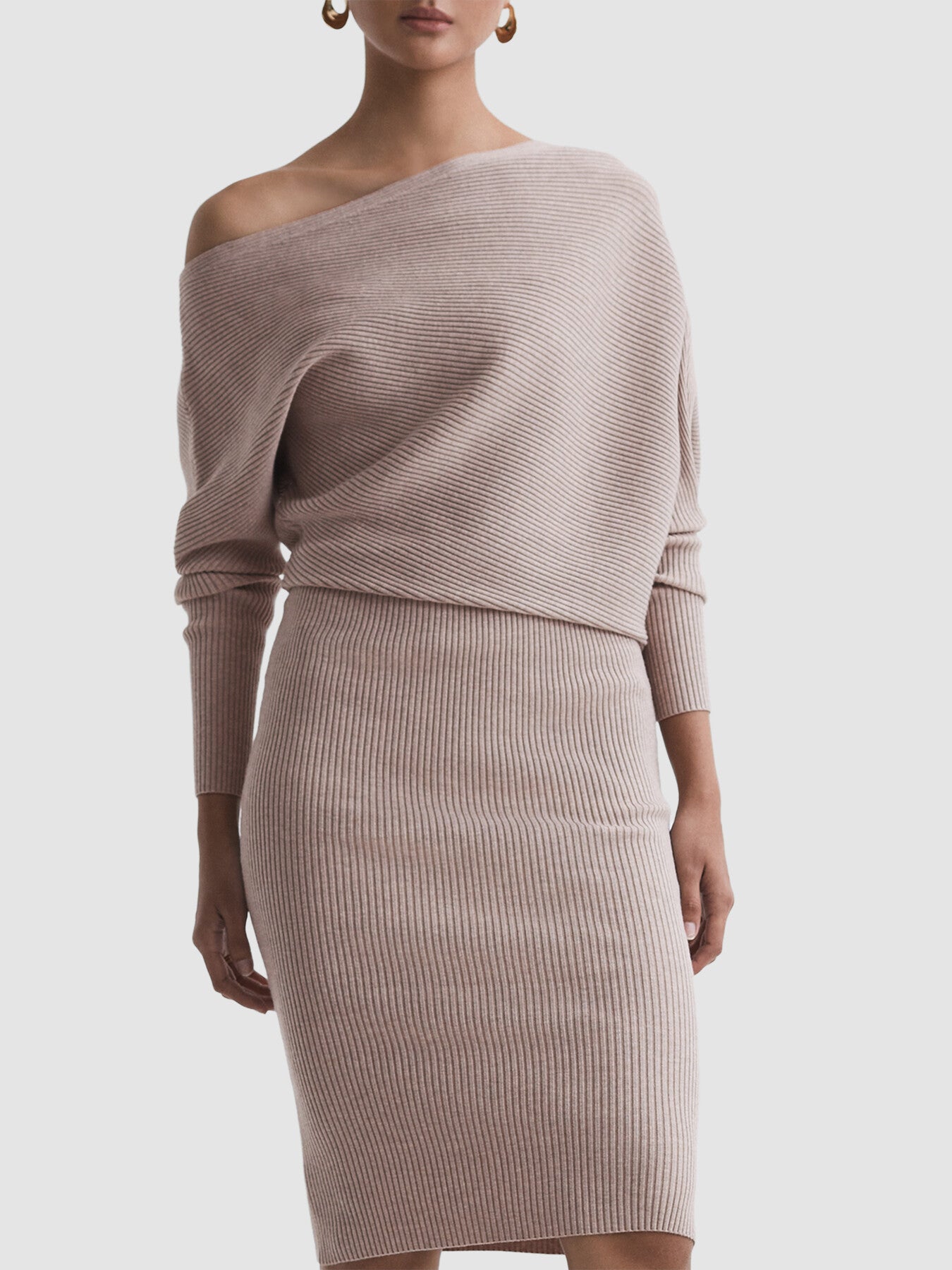 Lara Off-The-Shoulder Ribbed Midi Dress