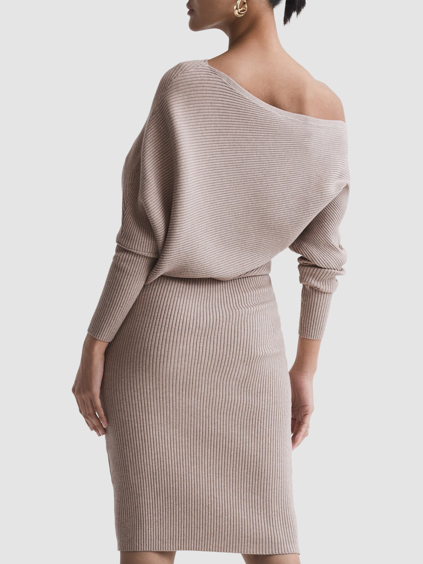 Lara Off-The-Shoulder Ribbed Midi Dress