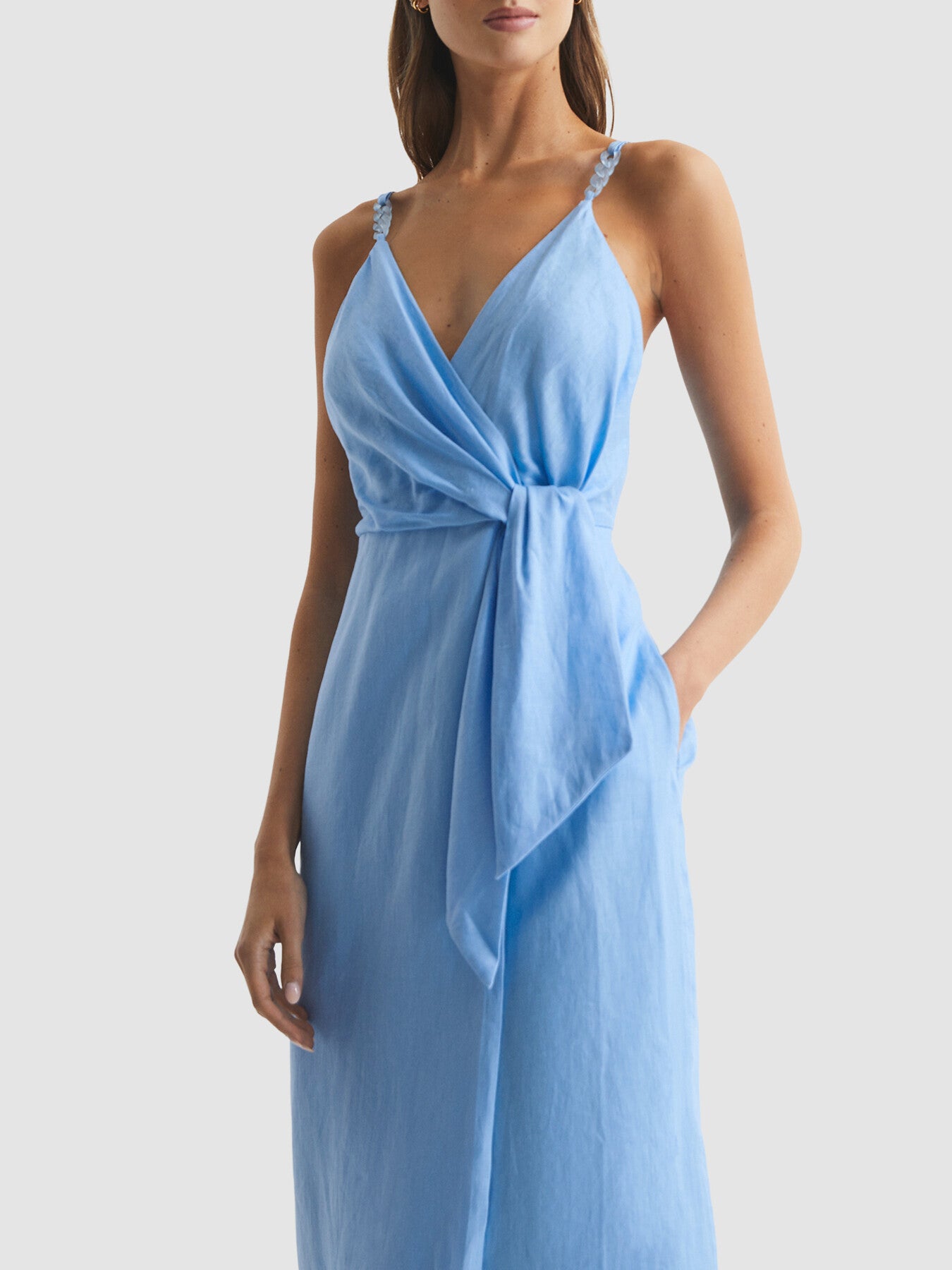 Esme Linen Side Tie Midi Dress