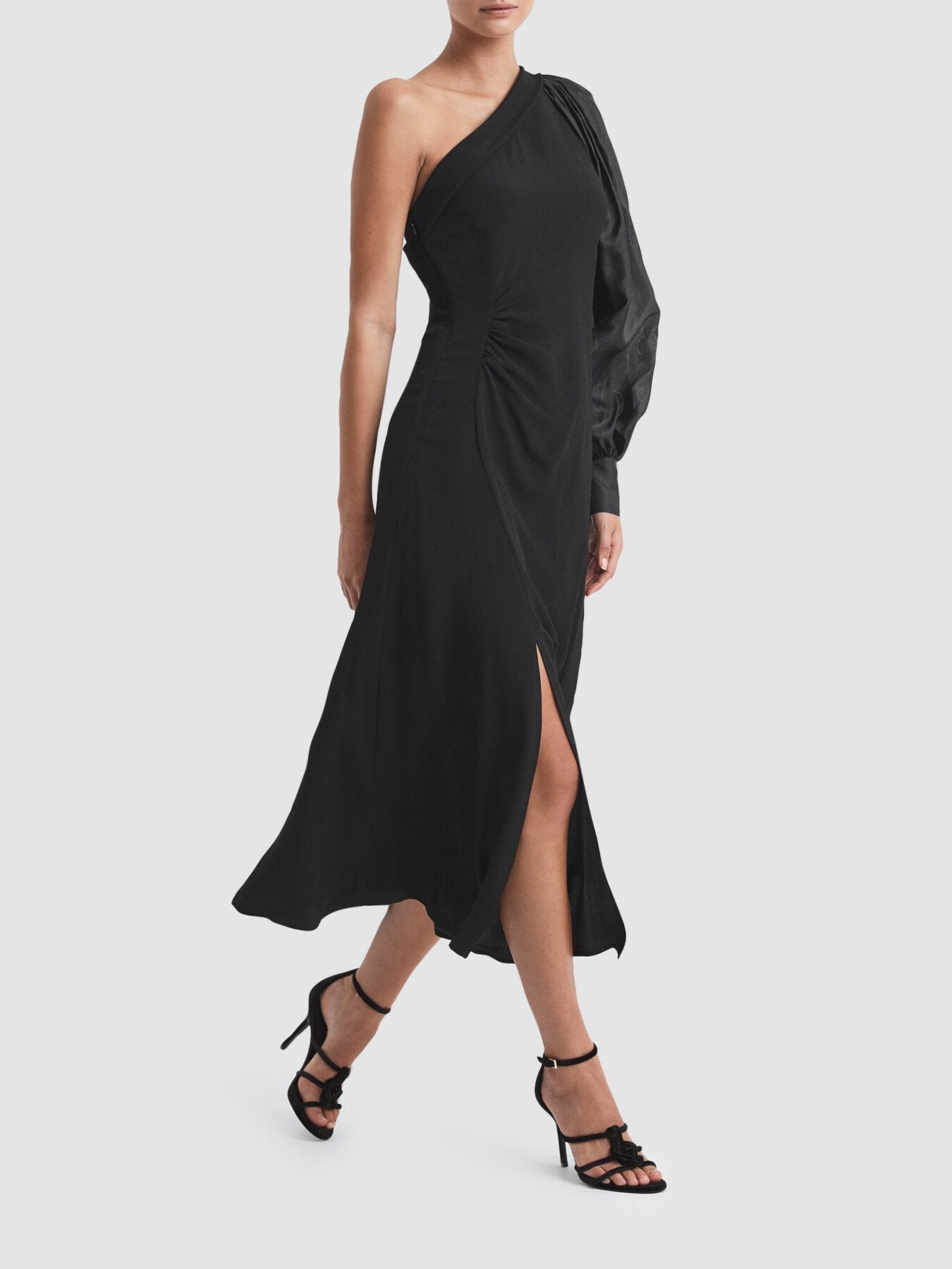 Maeve One-Shoulder Blouson Sleeve Midi Dress