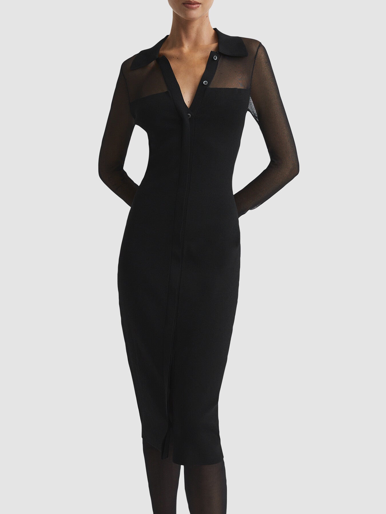 Nala Sheer Knitted Button-Through Midi Dress