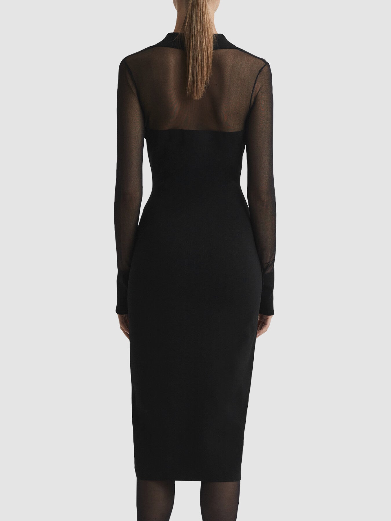Nala Sheer Knitted Button-Through Midi Dress