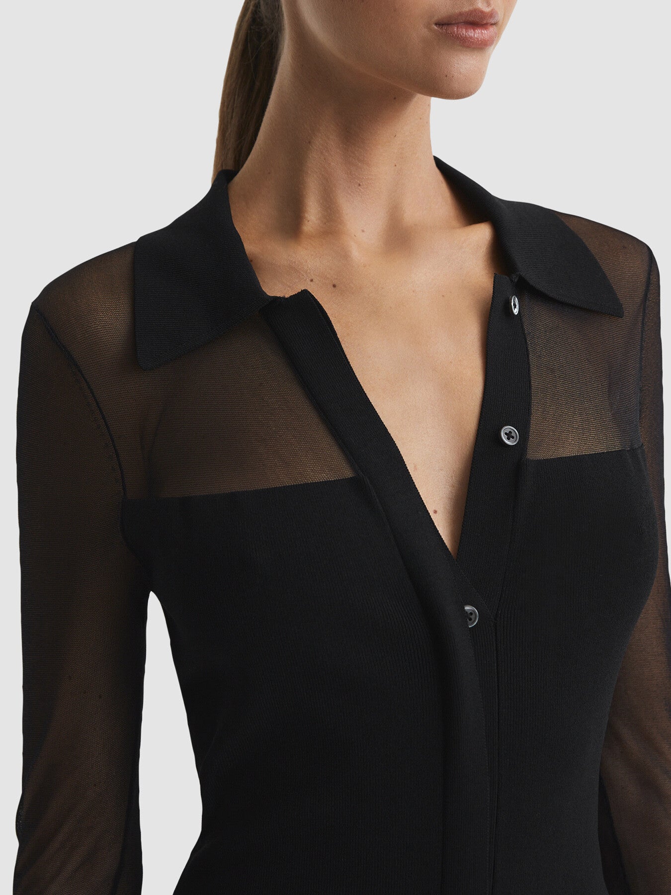 Nala Sheer Knitted Button-Through Midi Dress
