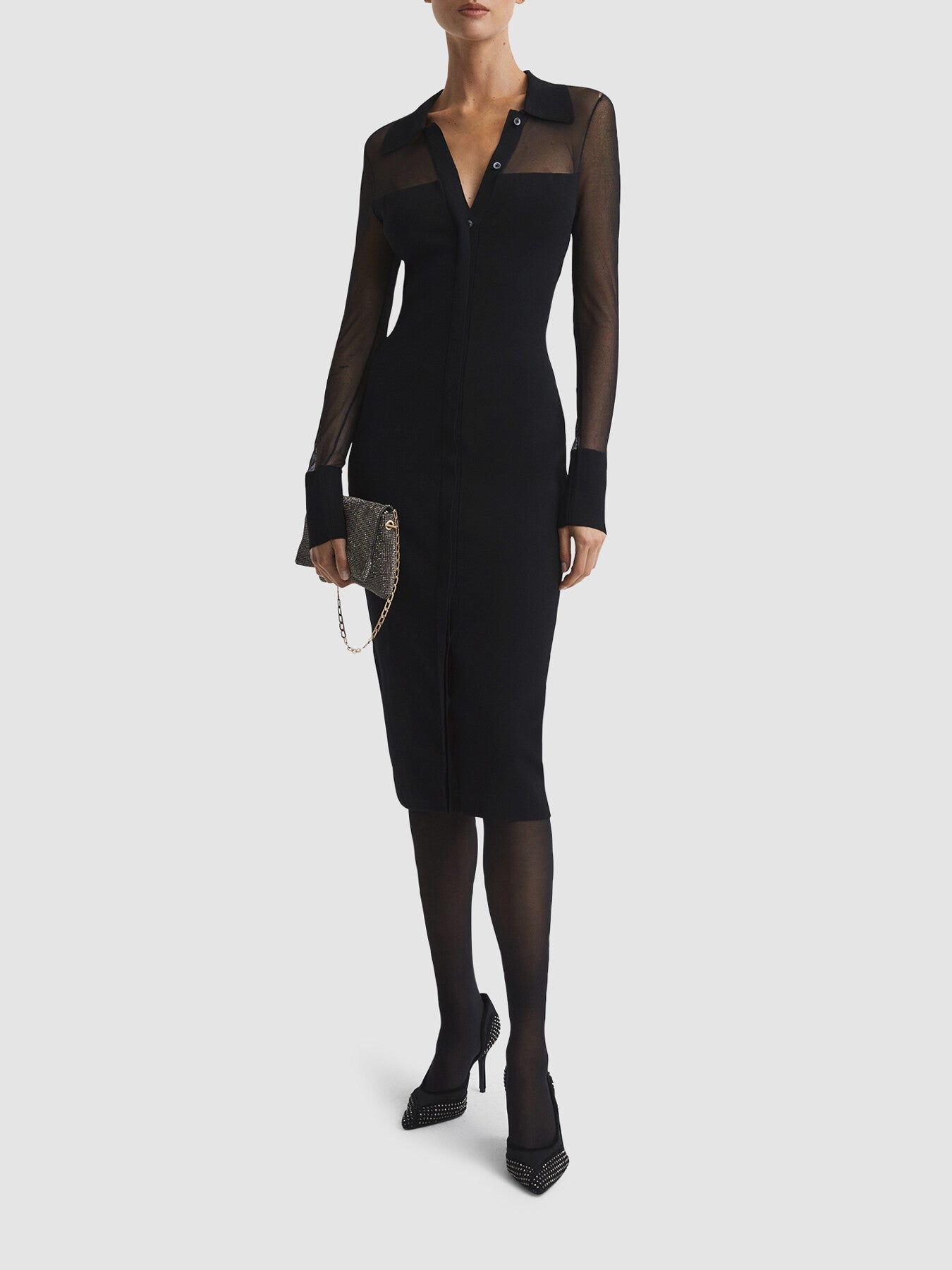Nala Sheer Knitted Button-Through Midi Dress