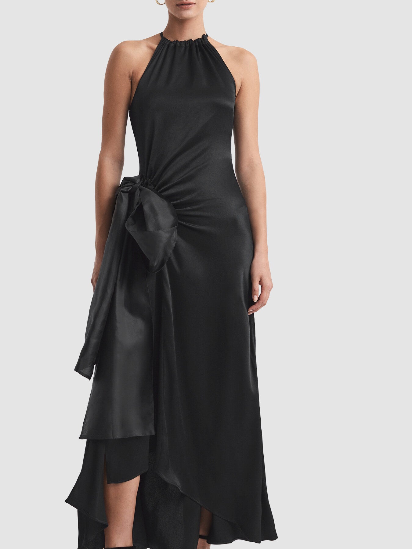 Luna Satin Bow Halterneck Maxi Dress