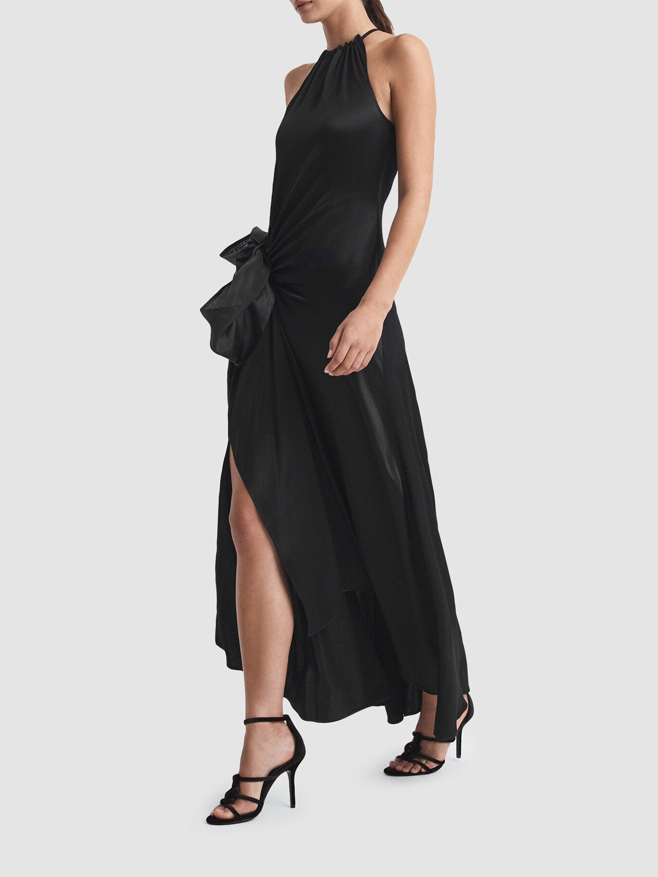 Luna Satin Bow Halterneck Maxi Dress