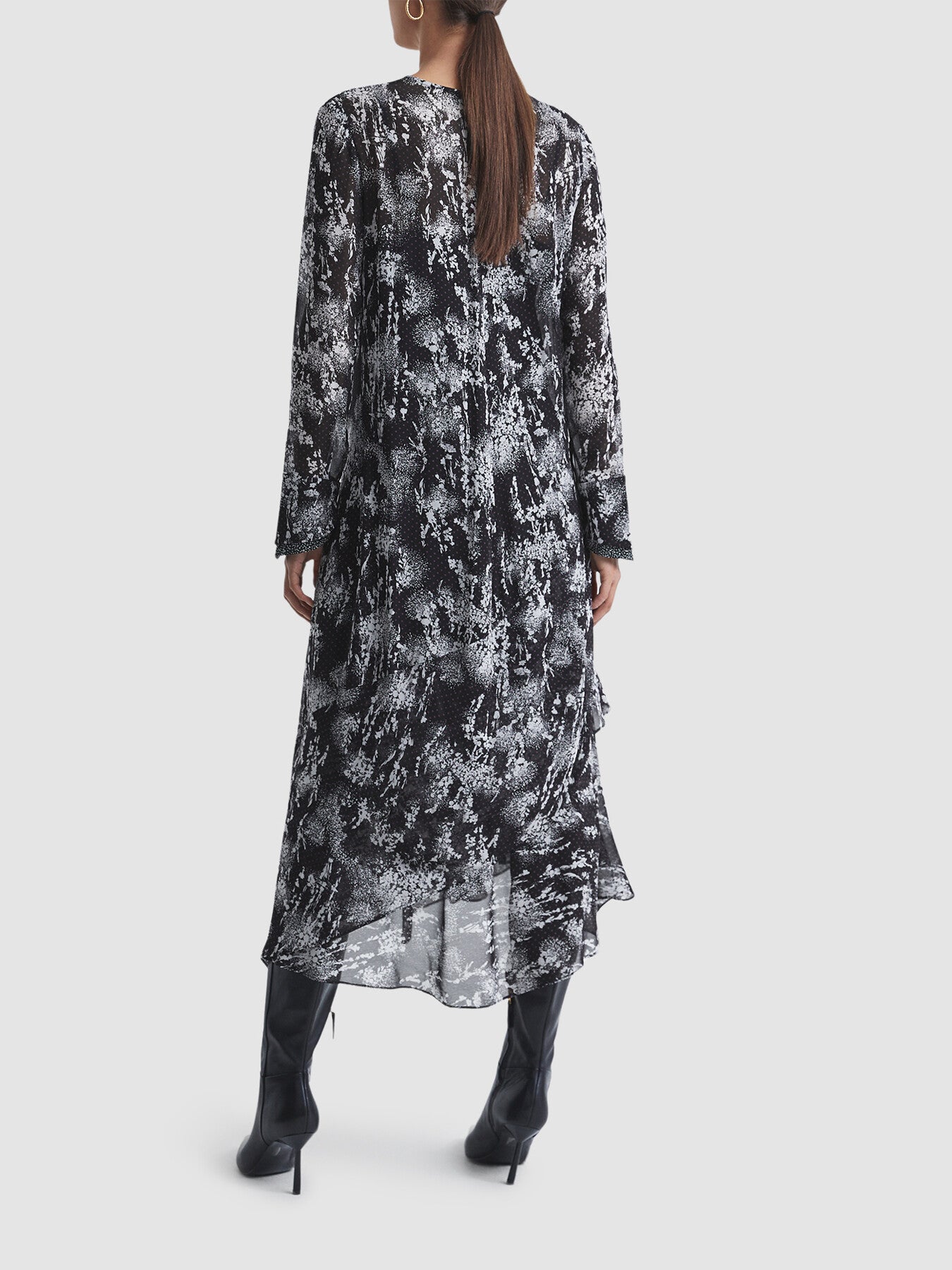 Callie Belted Ruffle Printed Midi Dress