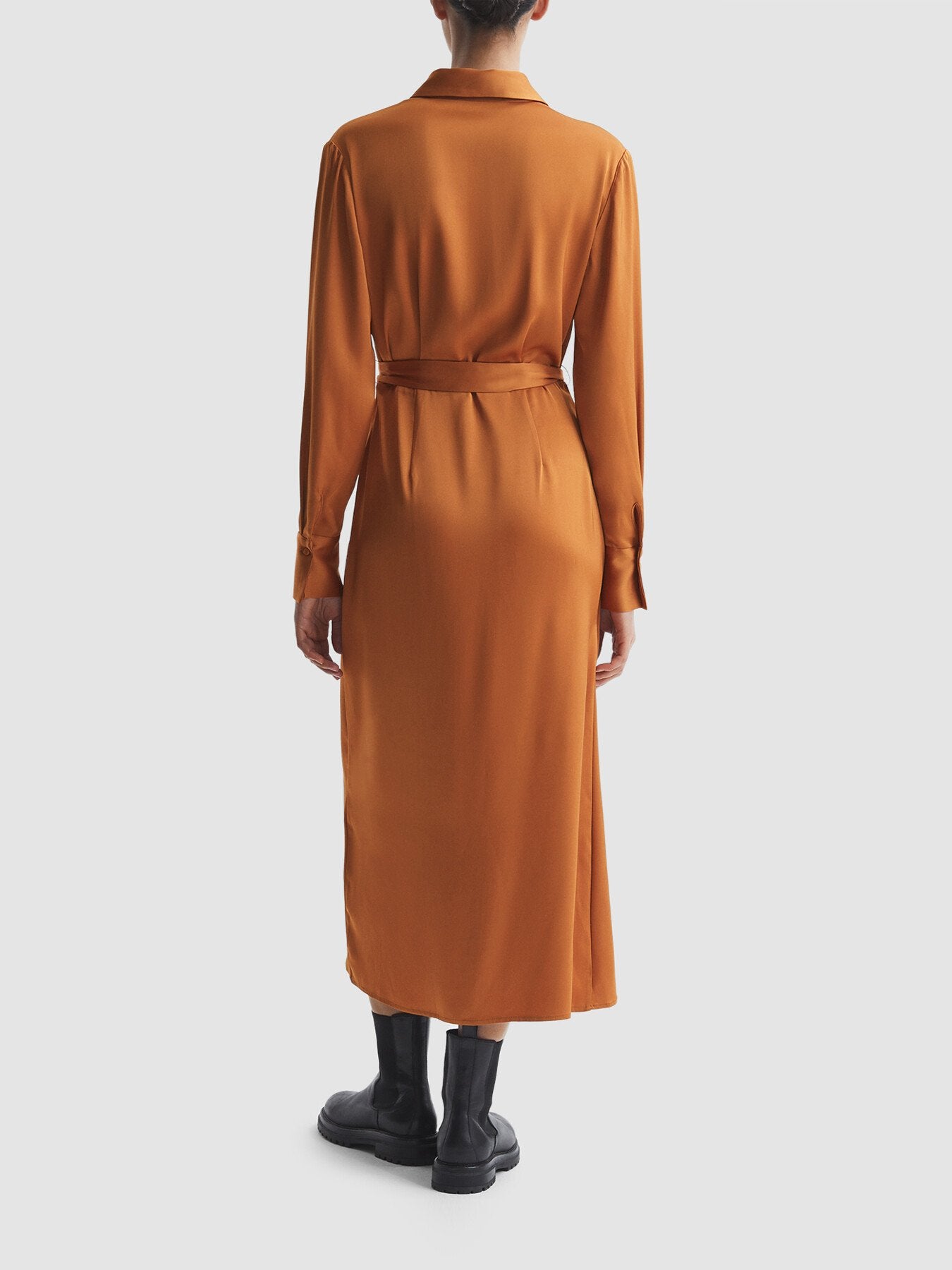 Arabella Satin Shirt-Style Midi Dress