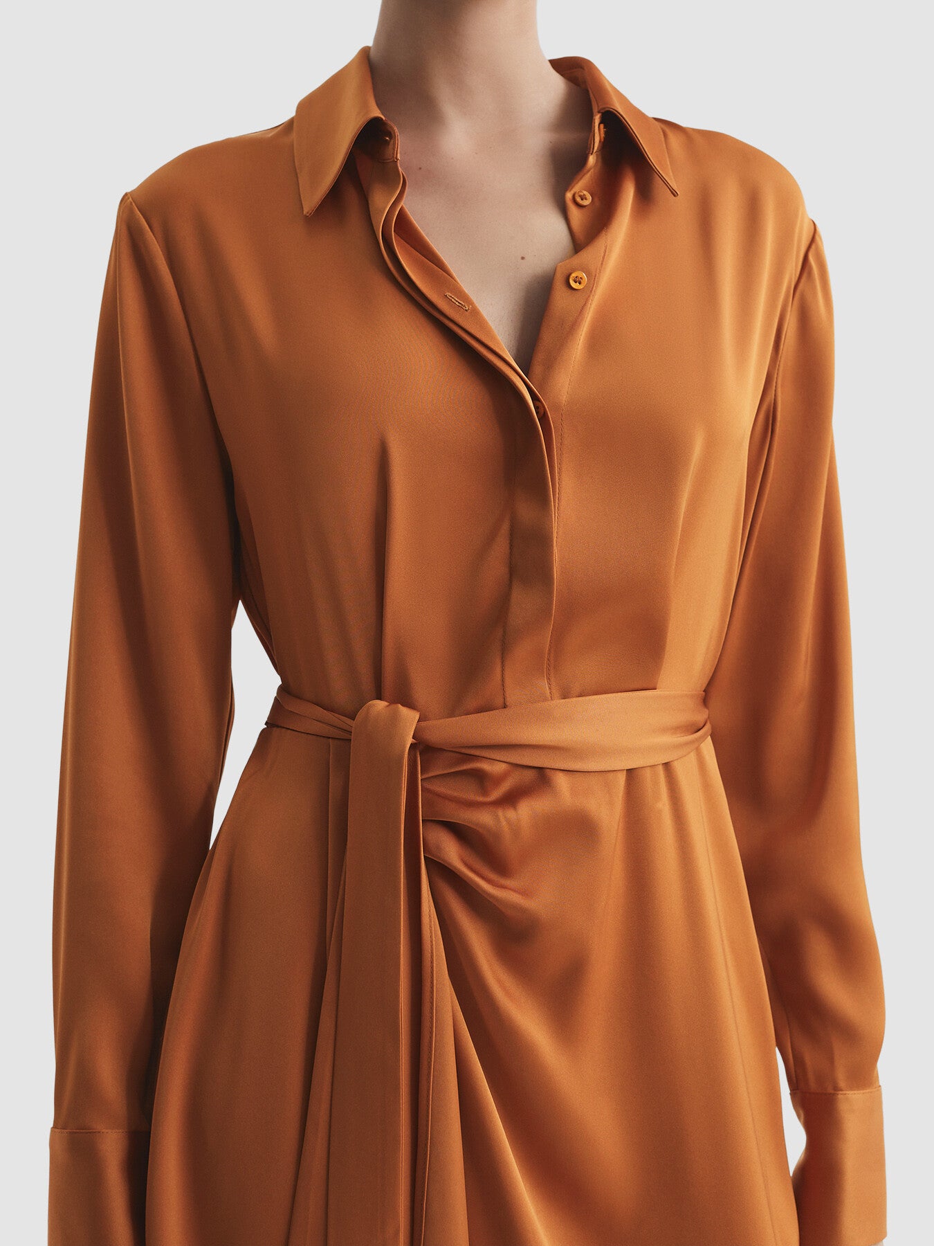 Arabella Satin Shirt-Style Midi Dress