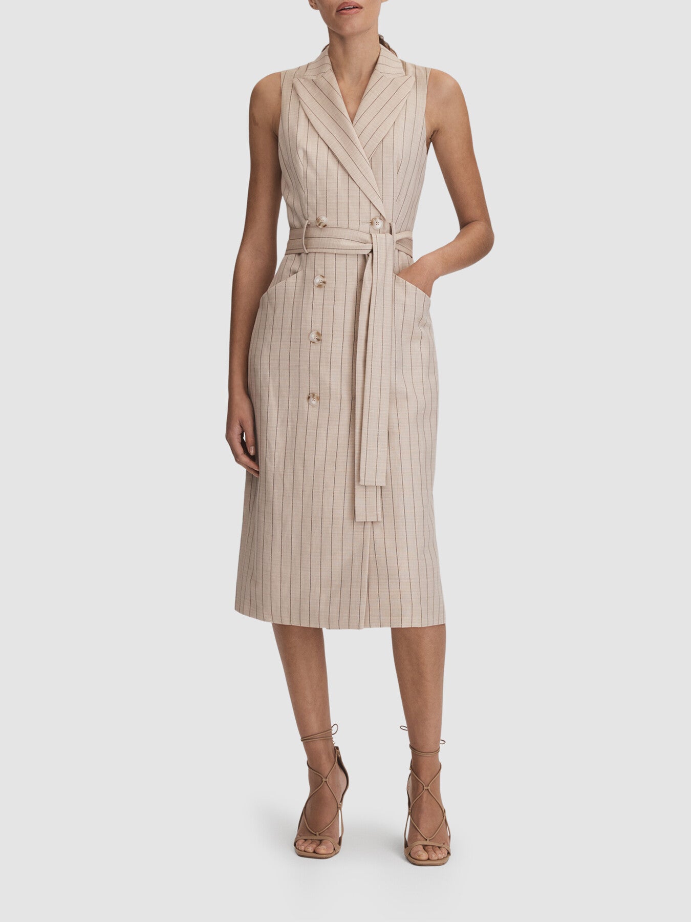 Andie Wool Blend Striped Double Breasted Midi Dre