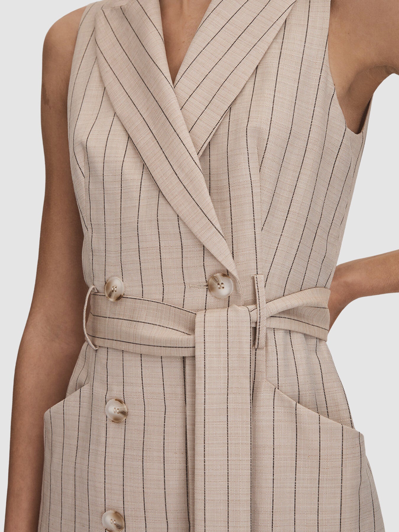 Andie Wool Blend Striped Double Breasted Midi Dre