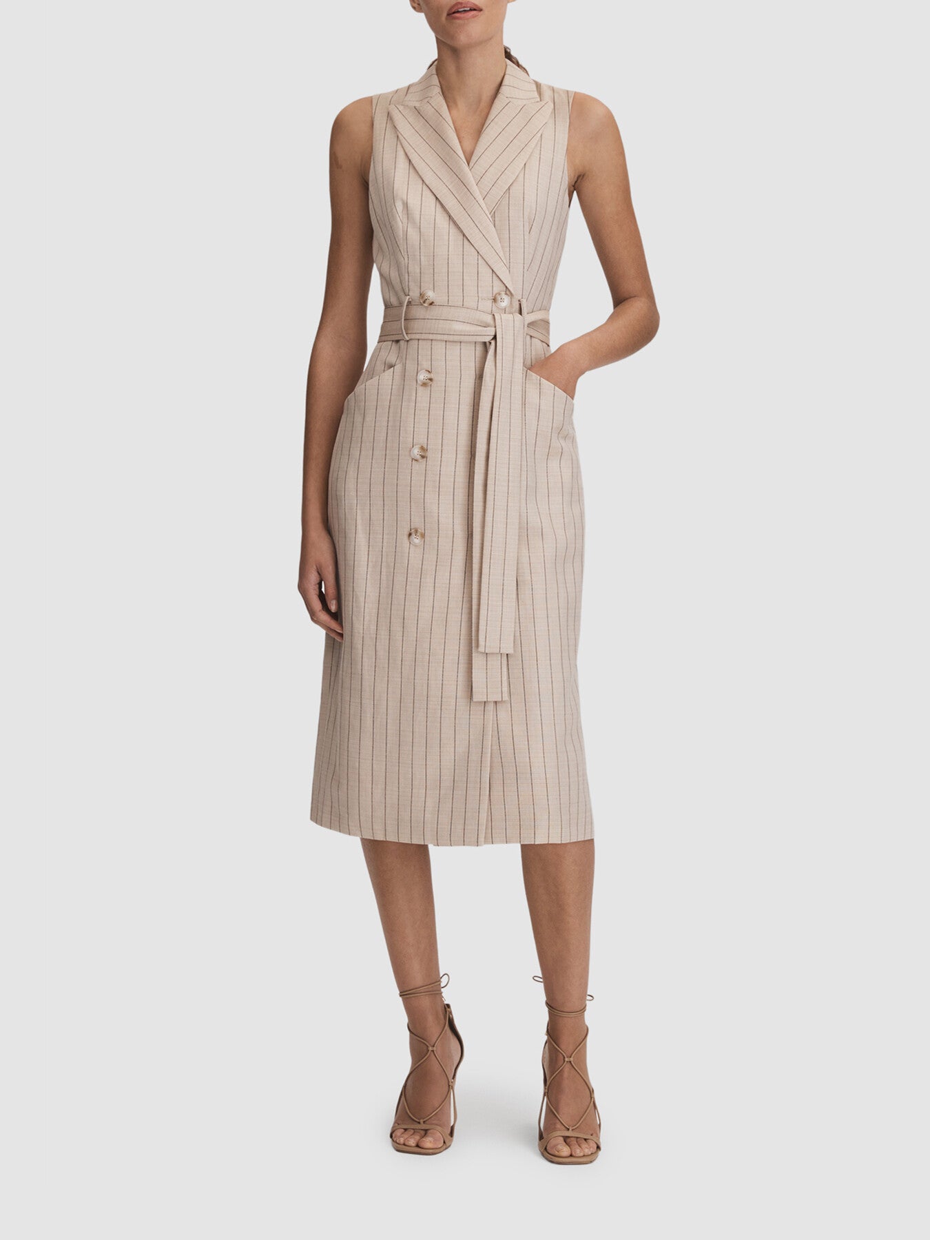 Andie Wool Blend Striped Double Breasted Midi Dre