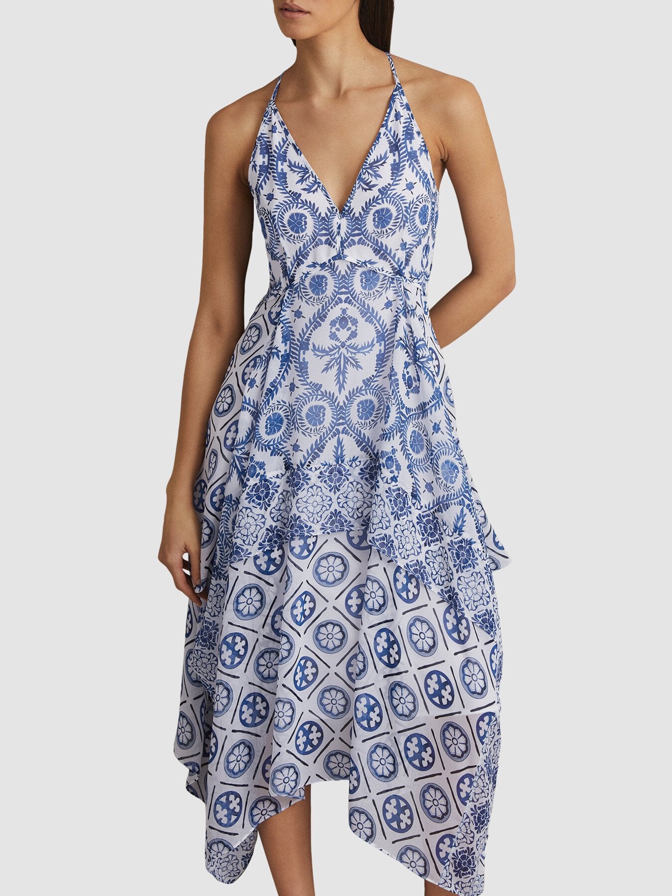 Tiller Side Pleat Asymmetric Midi Dress