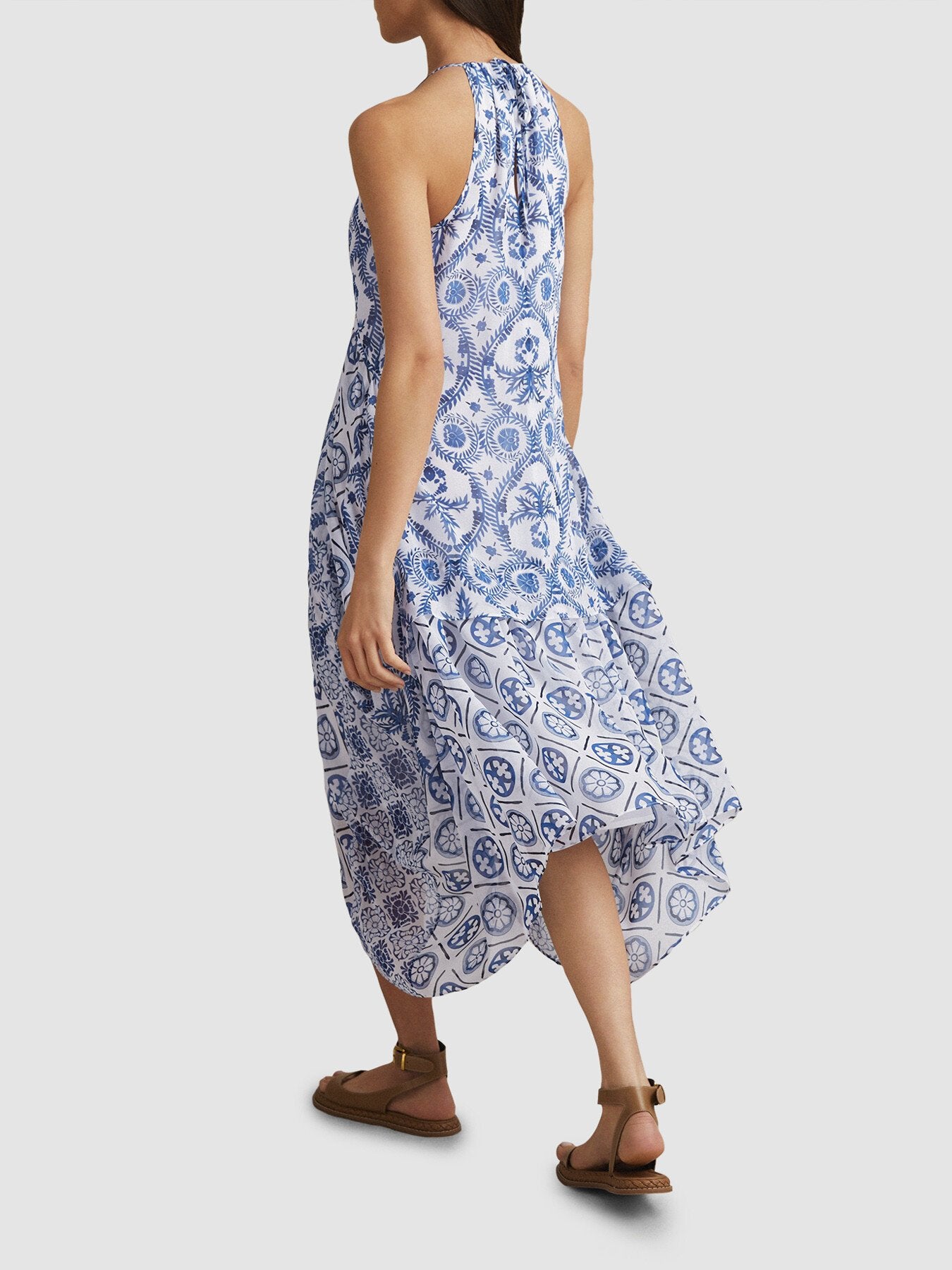 Tiller Side Pleat Asymmetric Midi Dress
