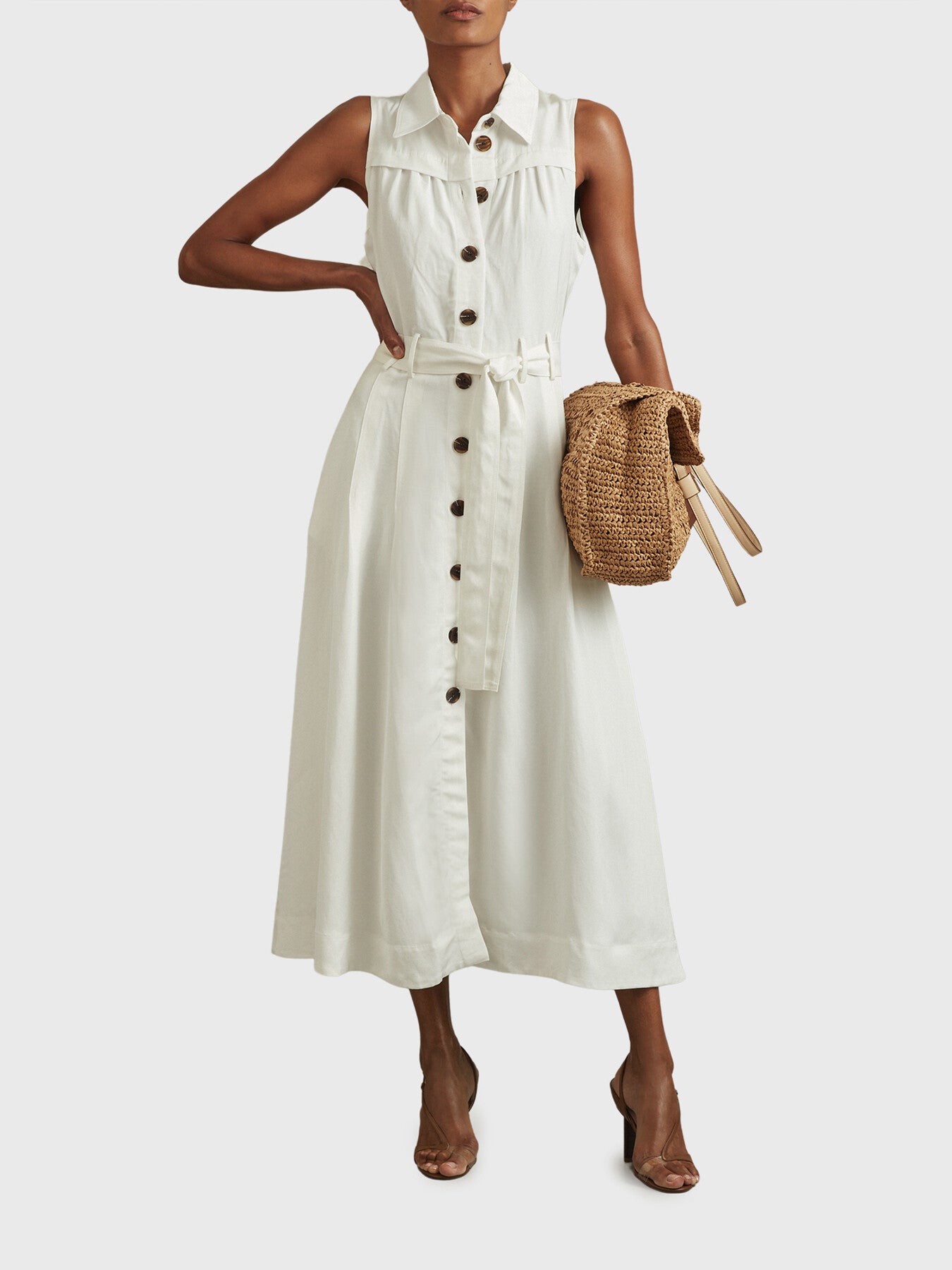 Heidi Viscose-Linen Belted Midi Dress