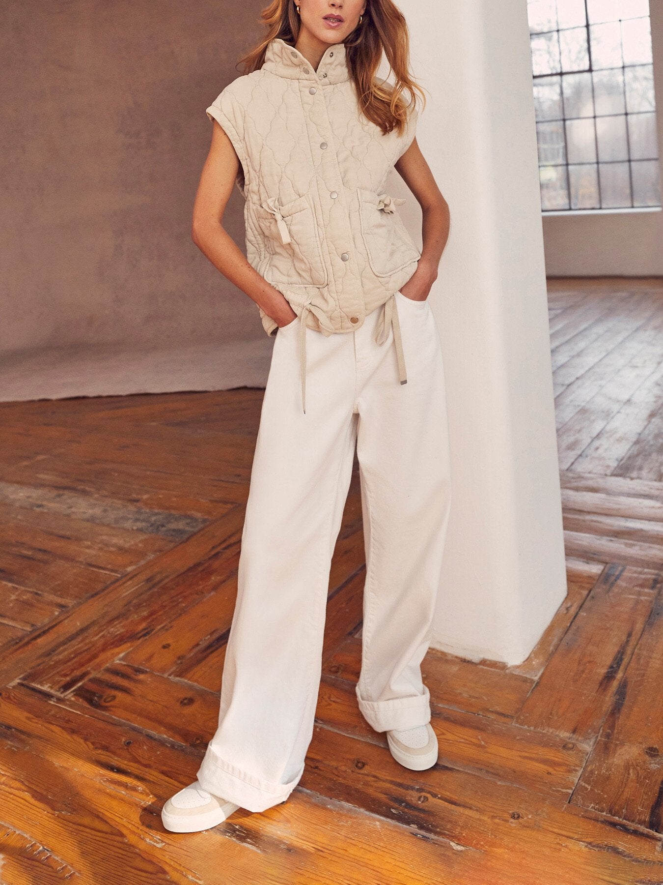 Cream Washed Quilted Gilet
