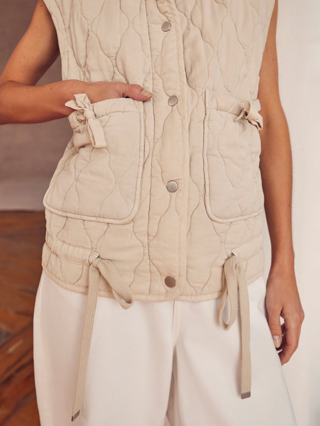 Cream Washed Quilted Gilet