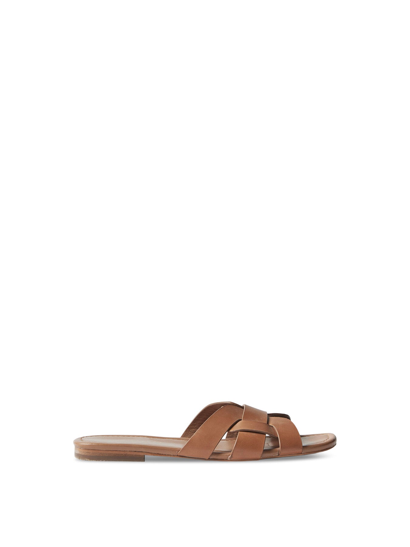 Tan Leather Woven Flat Sandals