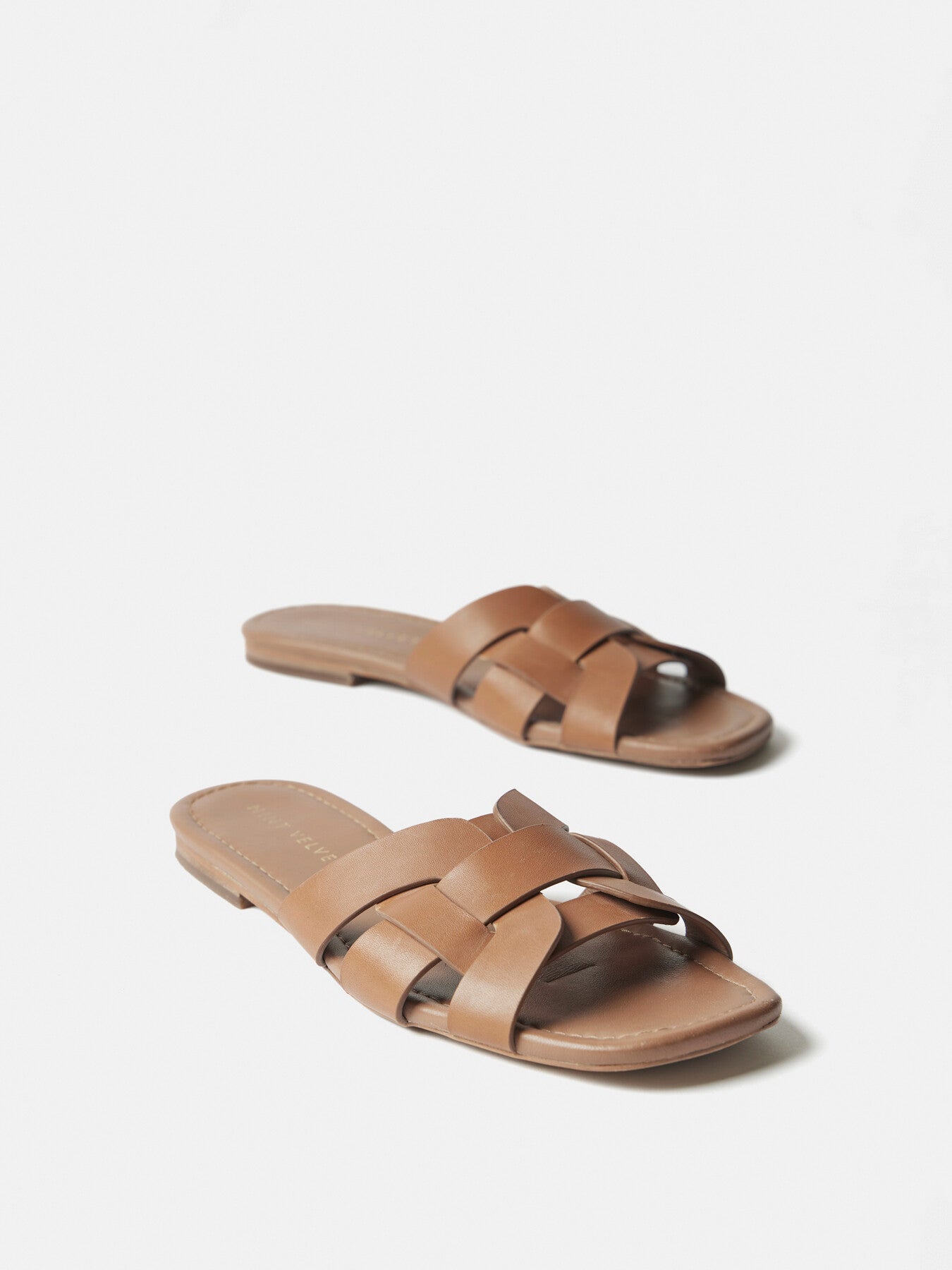 Tan Leather Woven Flat Sandals
