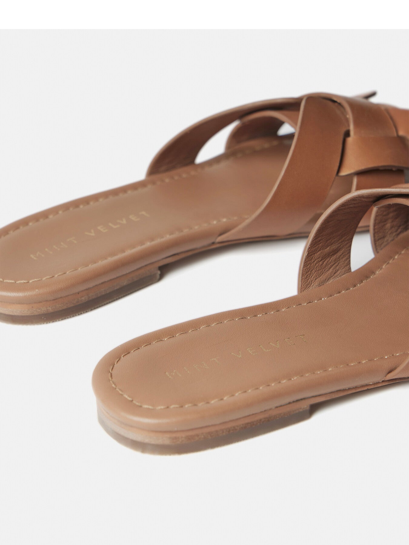 Tan Leather Woven Flat Sandals
