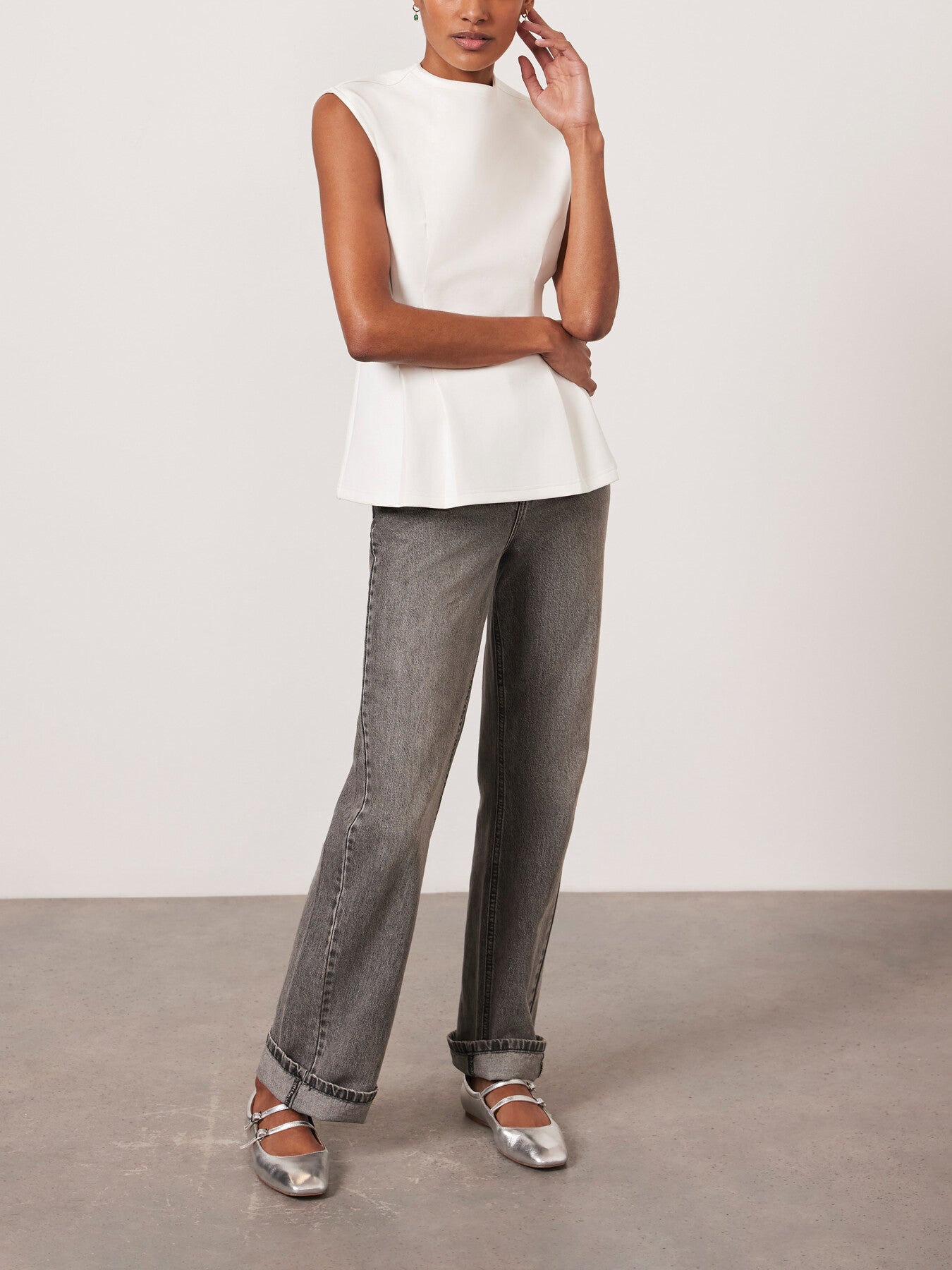 White Cotton Blend Seam T-Shirt