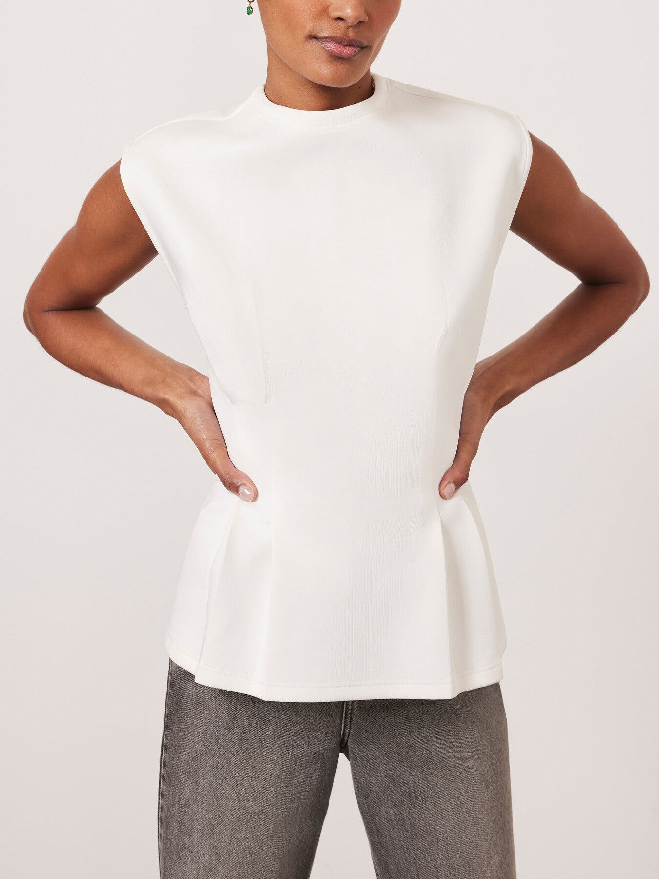 White Cotton Blend Seam T-Shirt