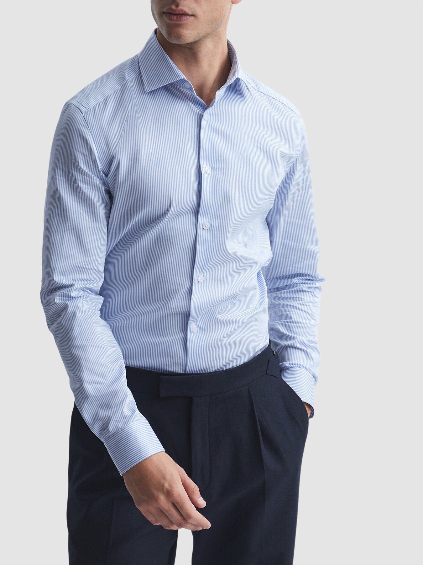 Blue StripeRemote Bengal Striped Cotton Slim Fit Shirt