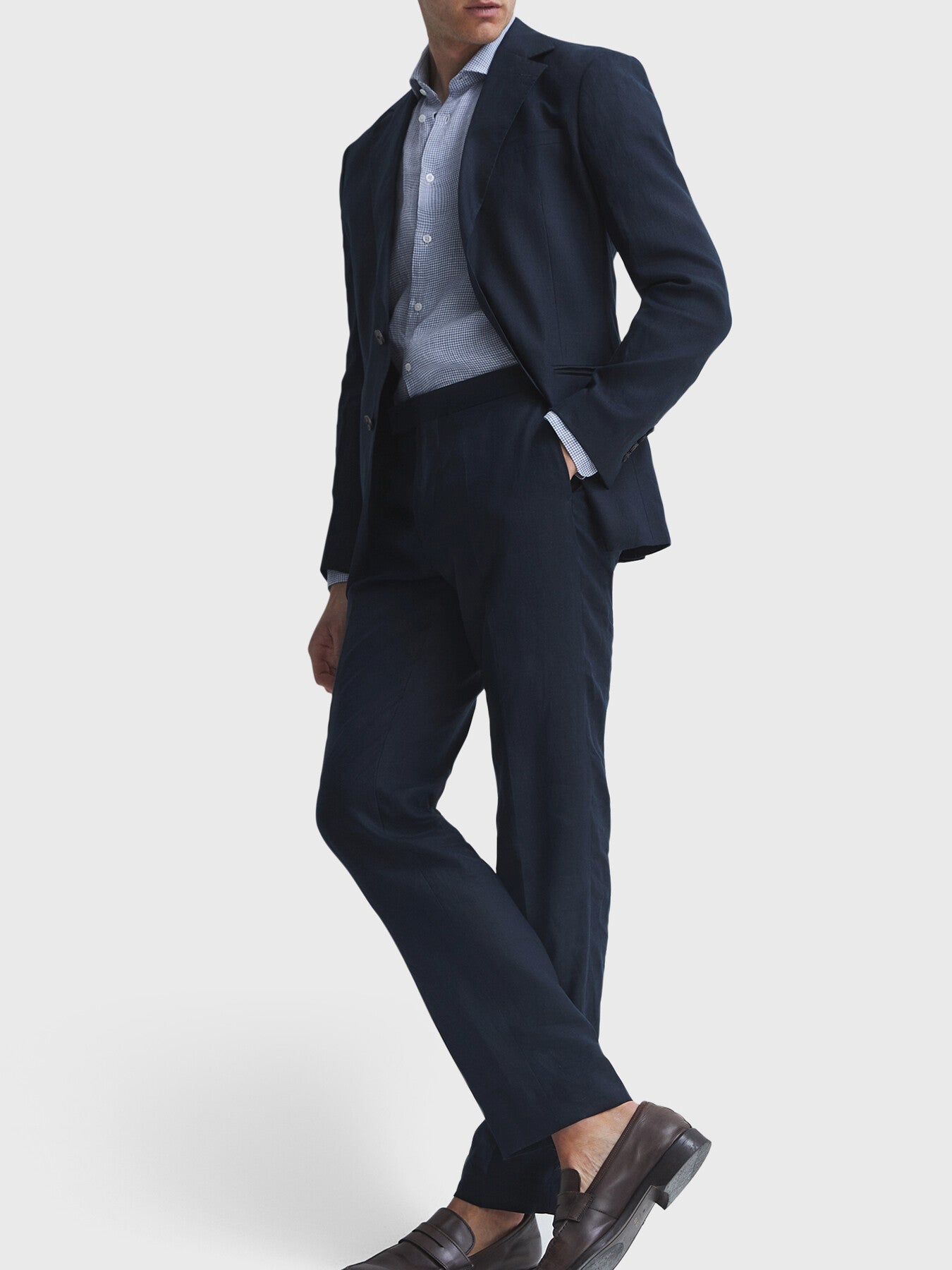 Ruban Slim Fit Linen Puppytooth Shirt