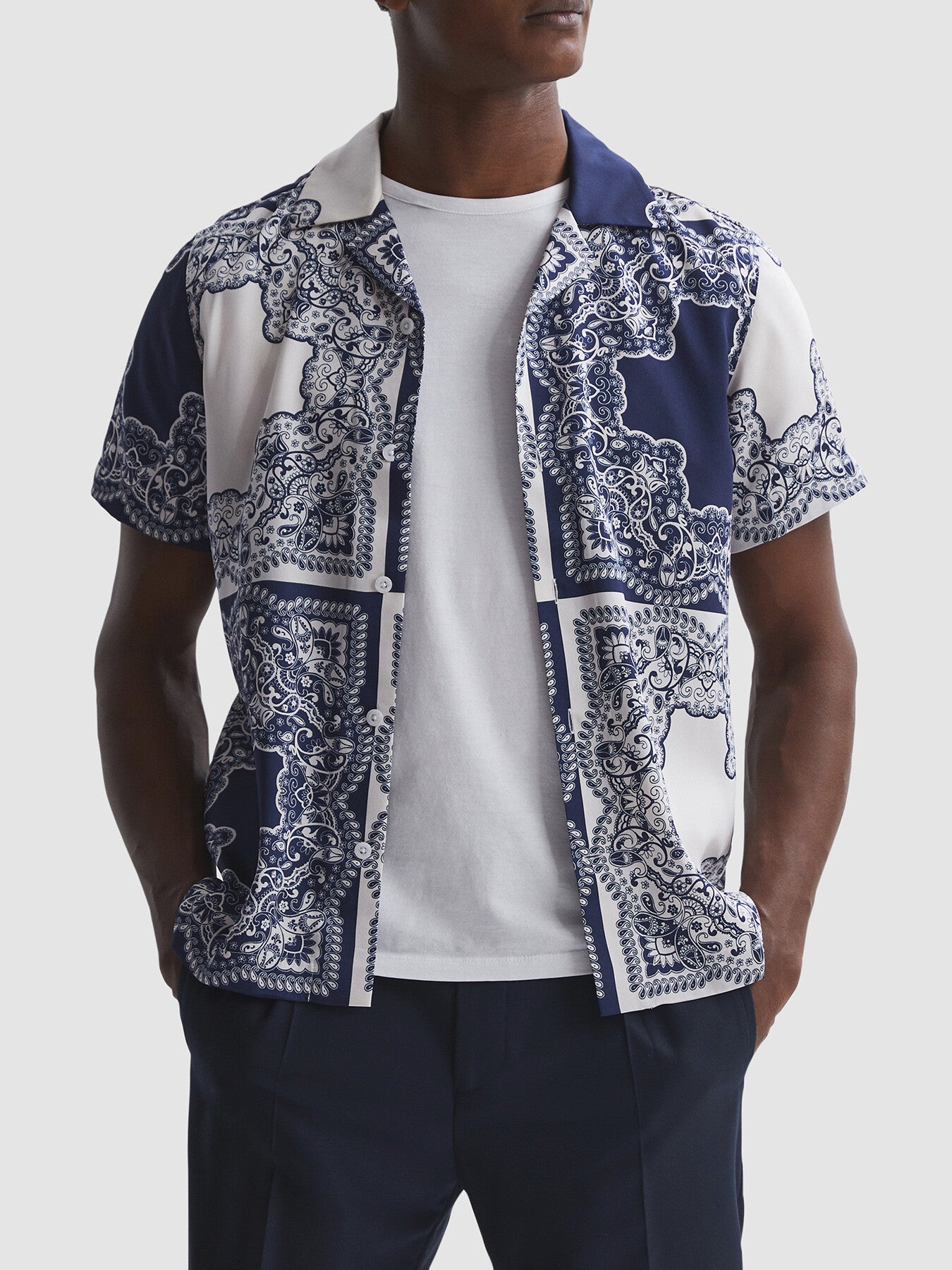 Loxley Printed Cuban Collar Button Through T-Sh