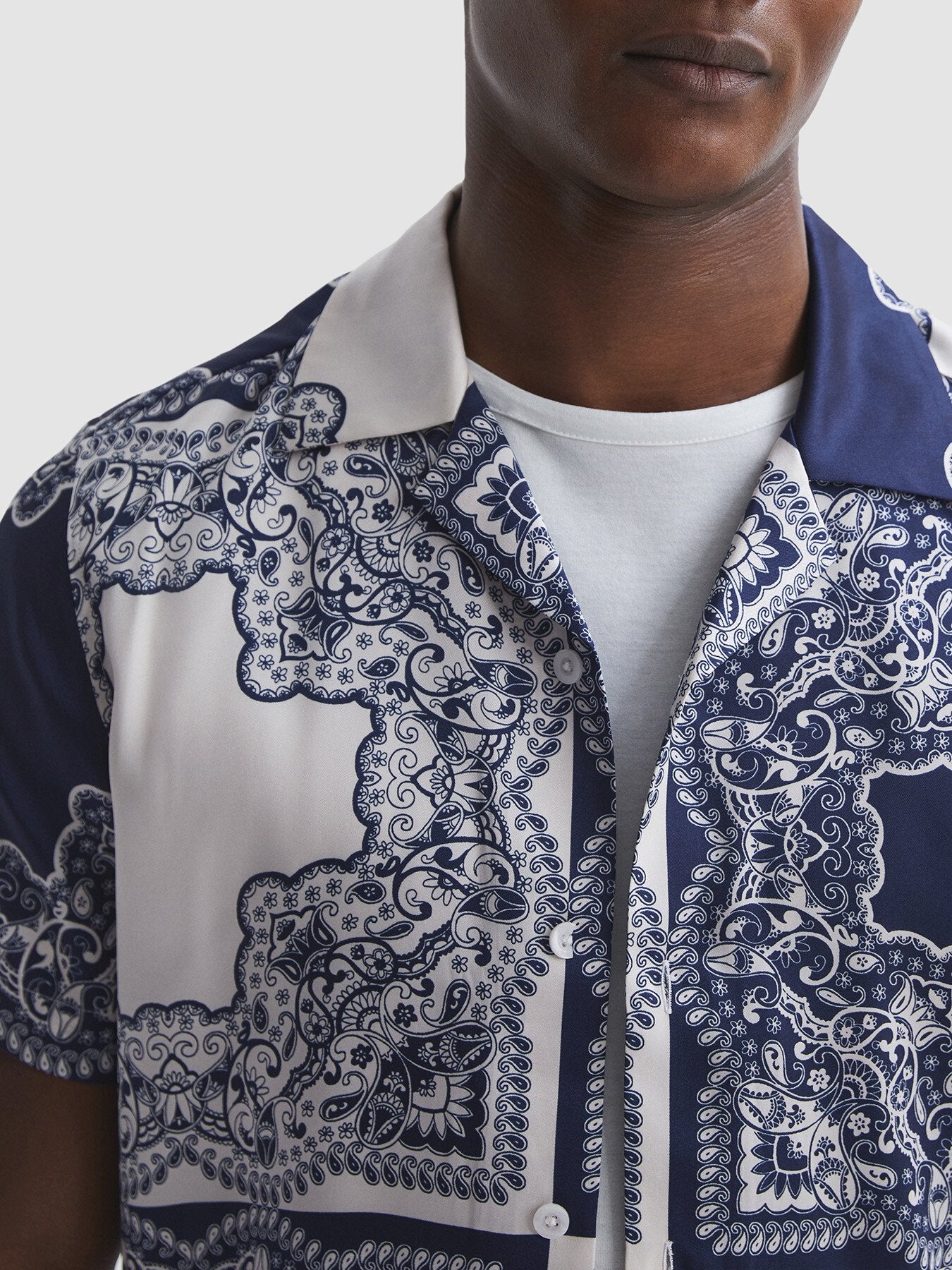 Loxley Printed Cuban Collar Button Through T-Sh