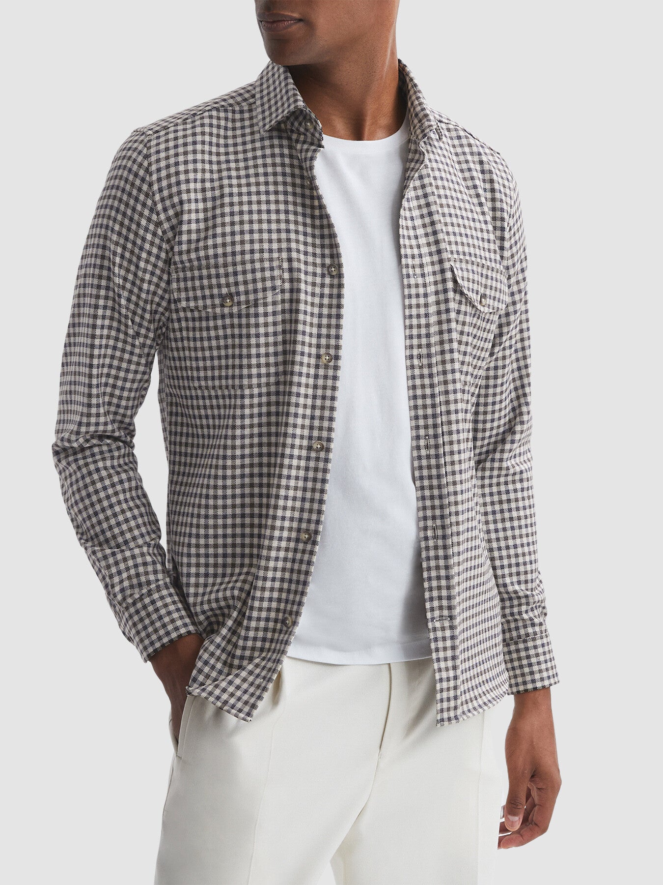 Dark BrownTremont Brushed Checked Overshirt