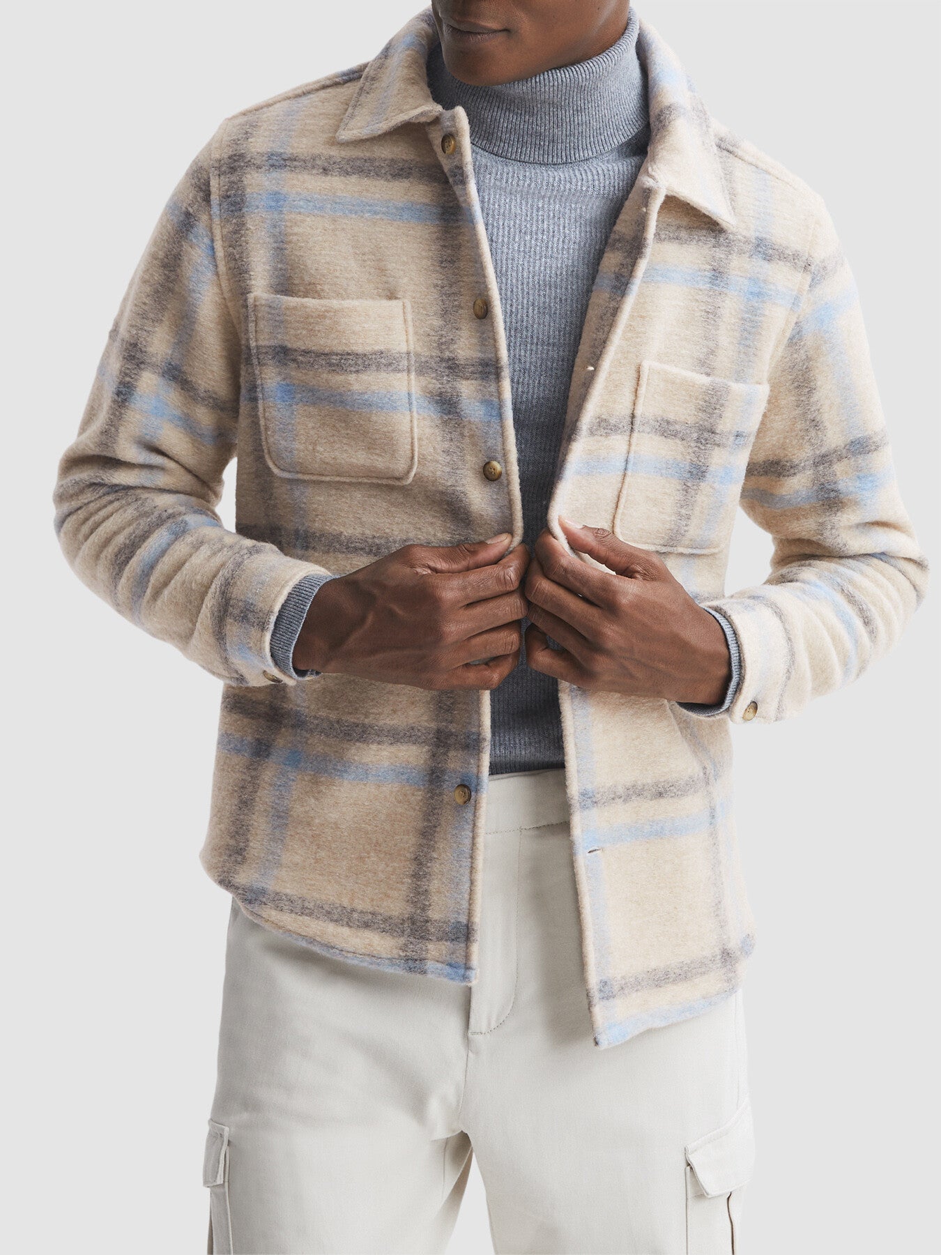 NaturalJoe Wool Blend Check Overshirt