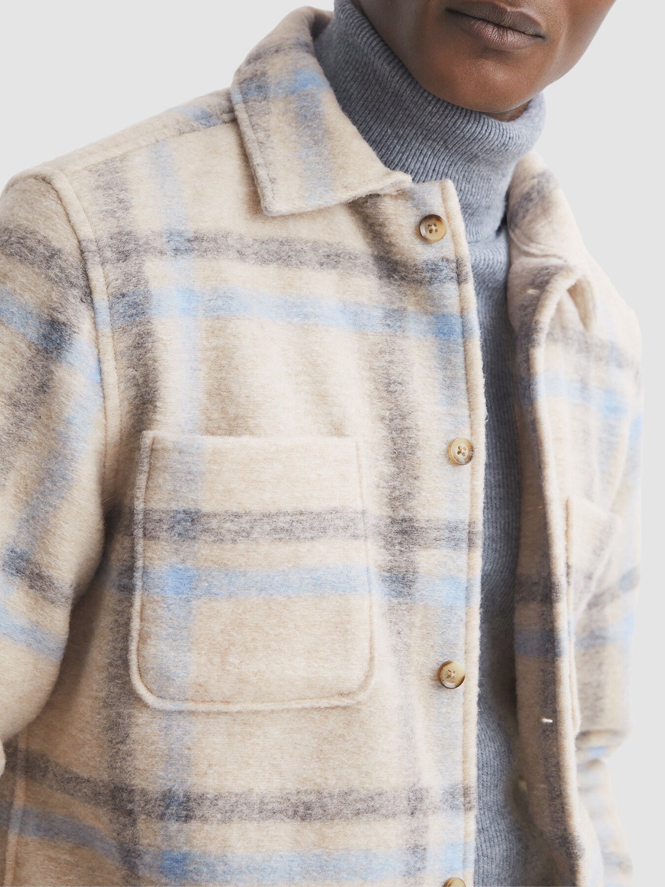 NaturalJoe Wool Blend Check Overshirt