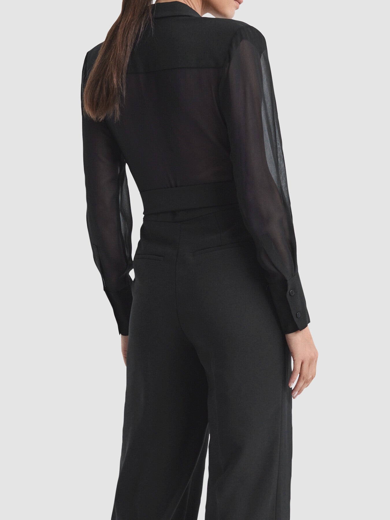Flora Sheer Belted Double Breasted Jumpsuit