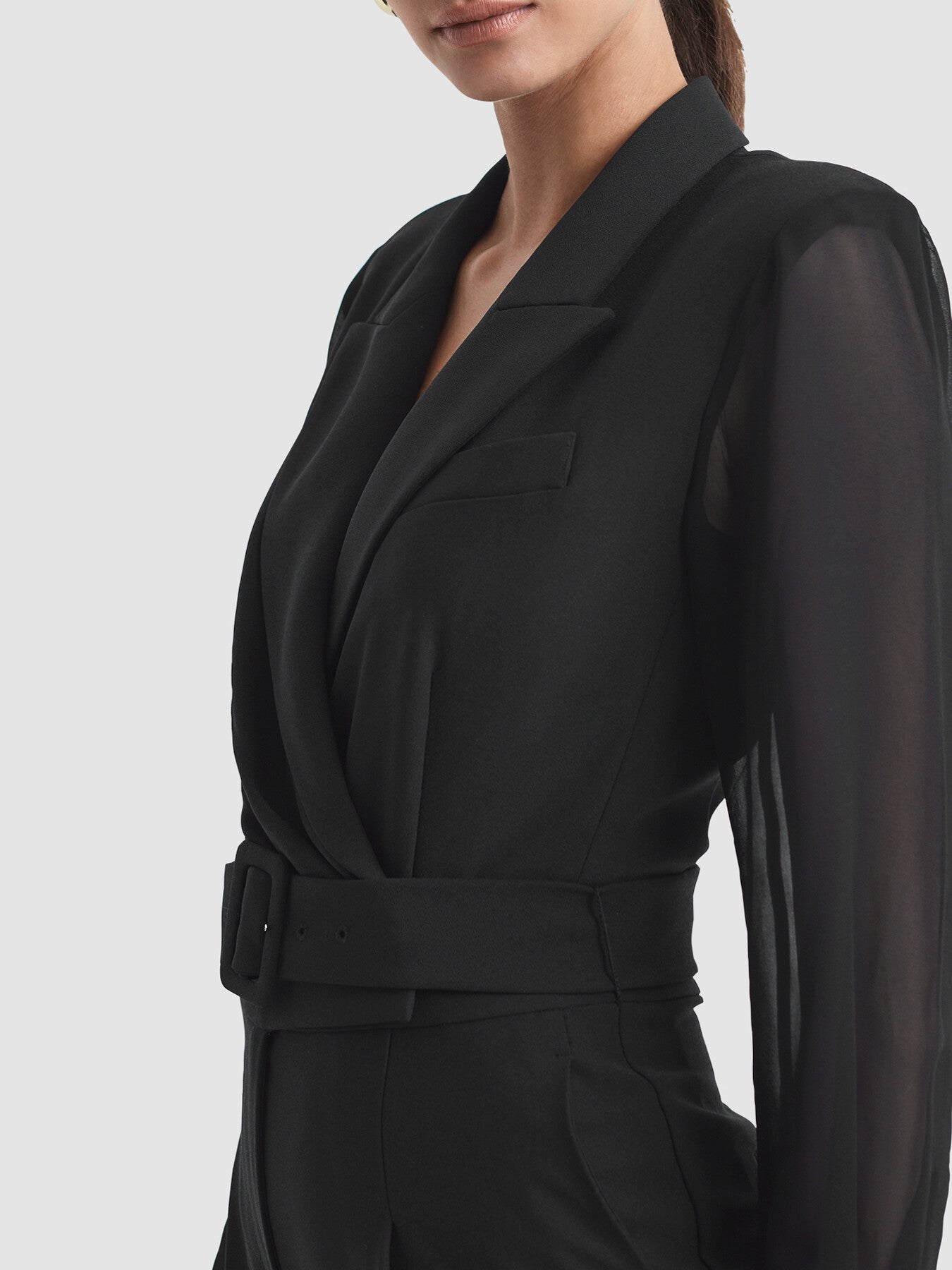 Flora Sheer Belted Double Breasted Jumpsuit