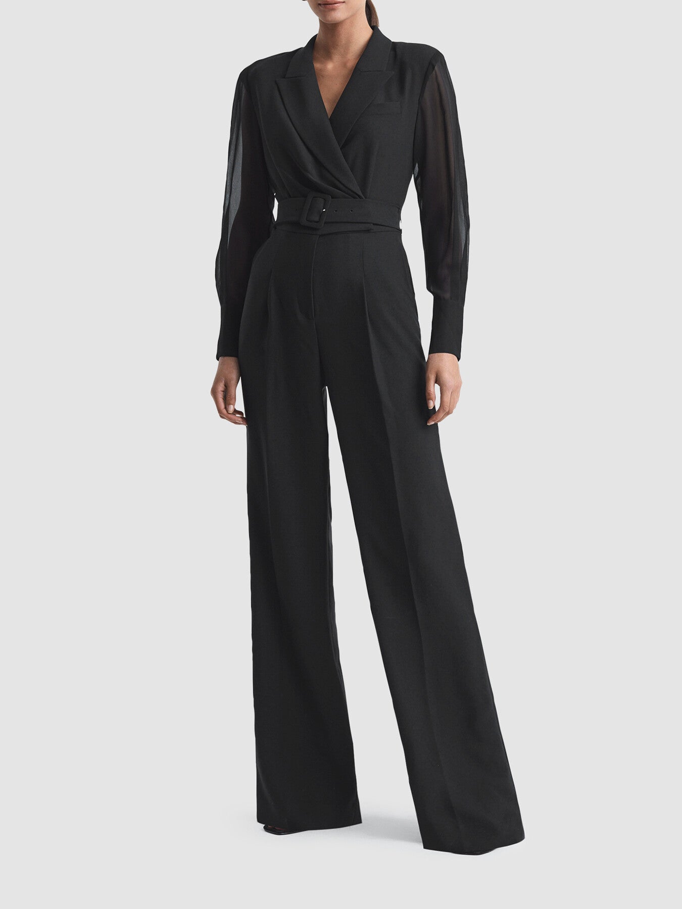 Flora Sheer Belted Double Breasted Jumpsuit