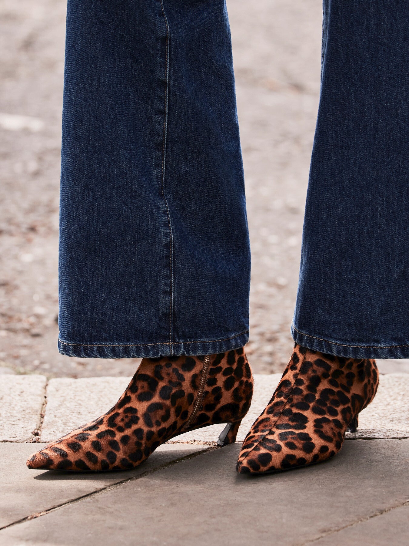 Leopard Print Leather Textured Ankle Boot