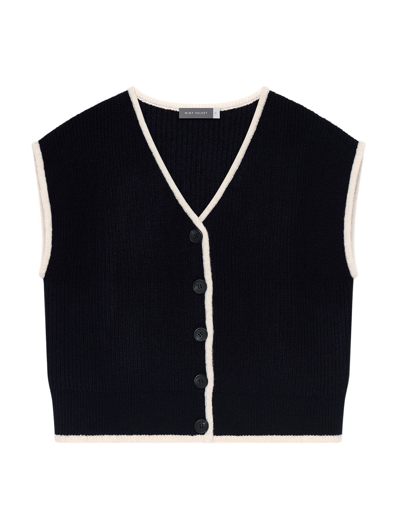 Contrast Trim Sleeveless Cardigan