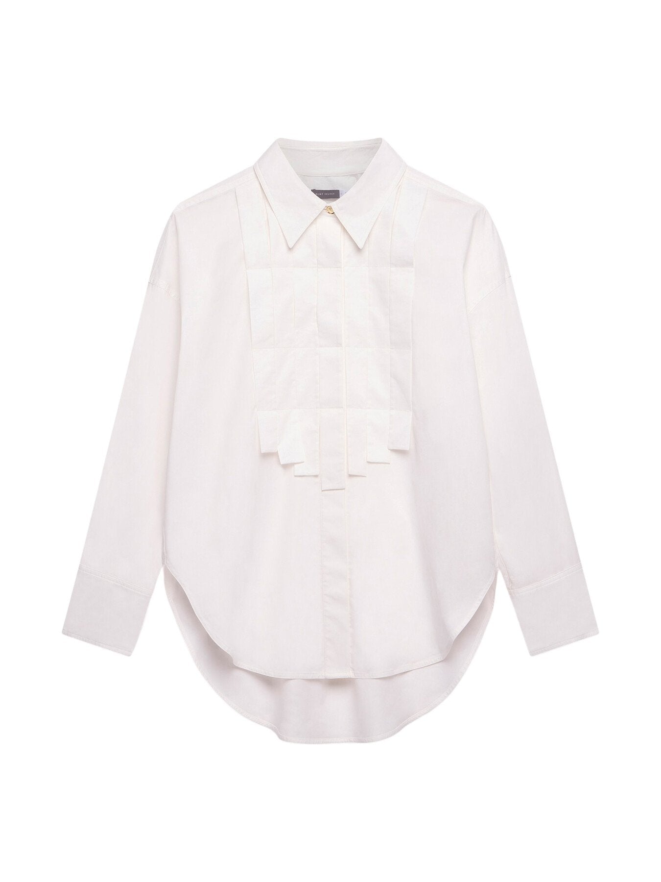 White Bib Detail Cotton Shirt