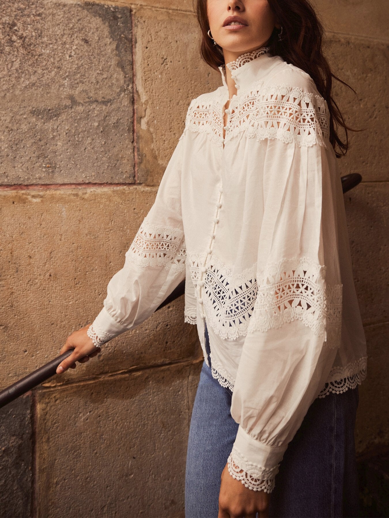 White Cotton Lace Detail Blouse