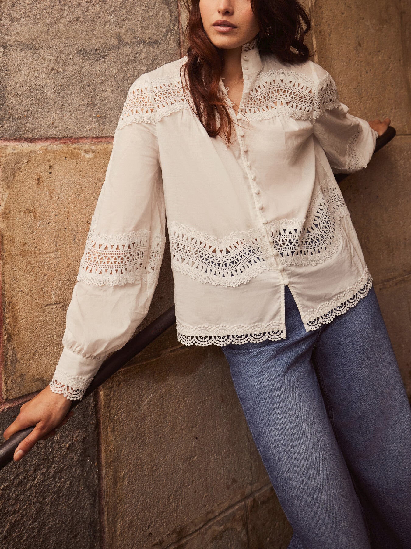White Cotton Lace Detail Blouse