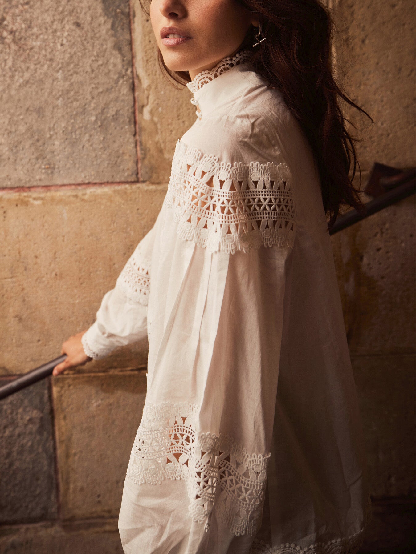 White Cotton Lace Detail Blouse