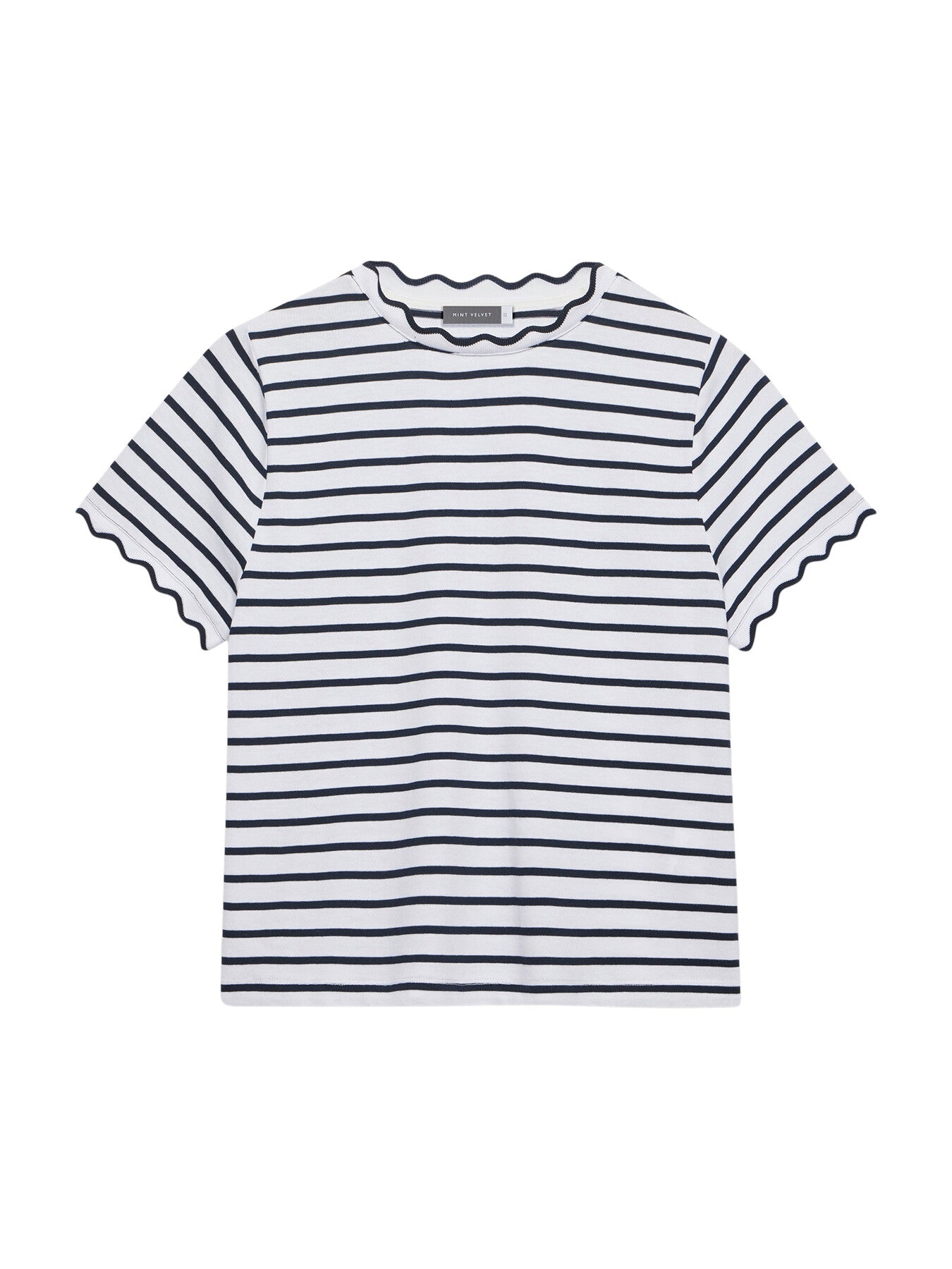 Cream Striped Scallop Trim T-Shirt